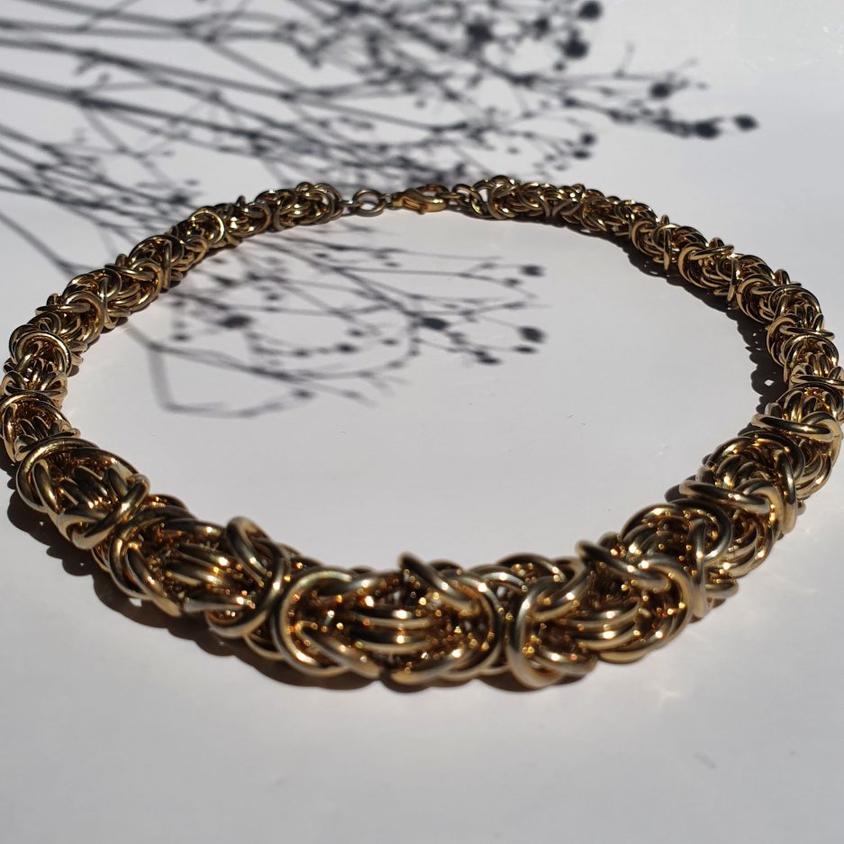 H&J Jewelry Men's 6.5mm Gold Plated Stainless Steel Byzantine Box Link Necklace & Bracelet Set