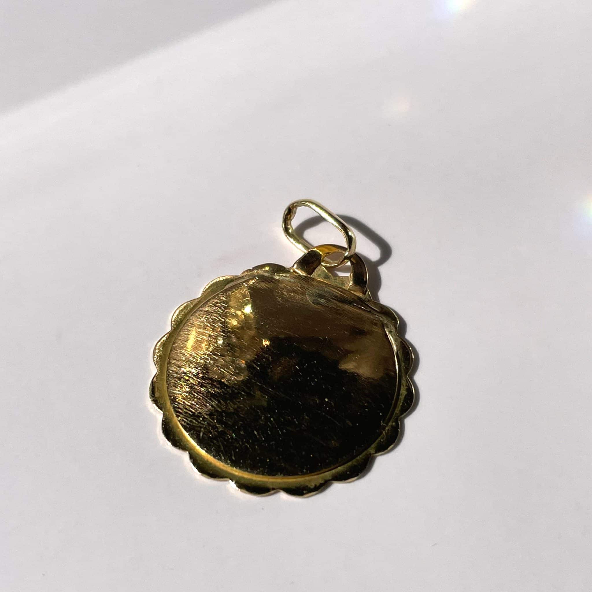 Médaille Antique Or 18k Rose, Mois De Naissance Juillet Avec Pierre Rouge - Collier Mi-long Circa 1900