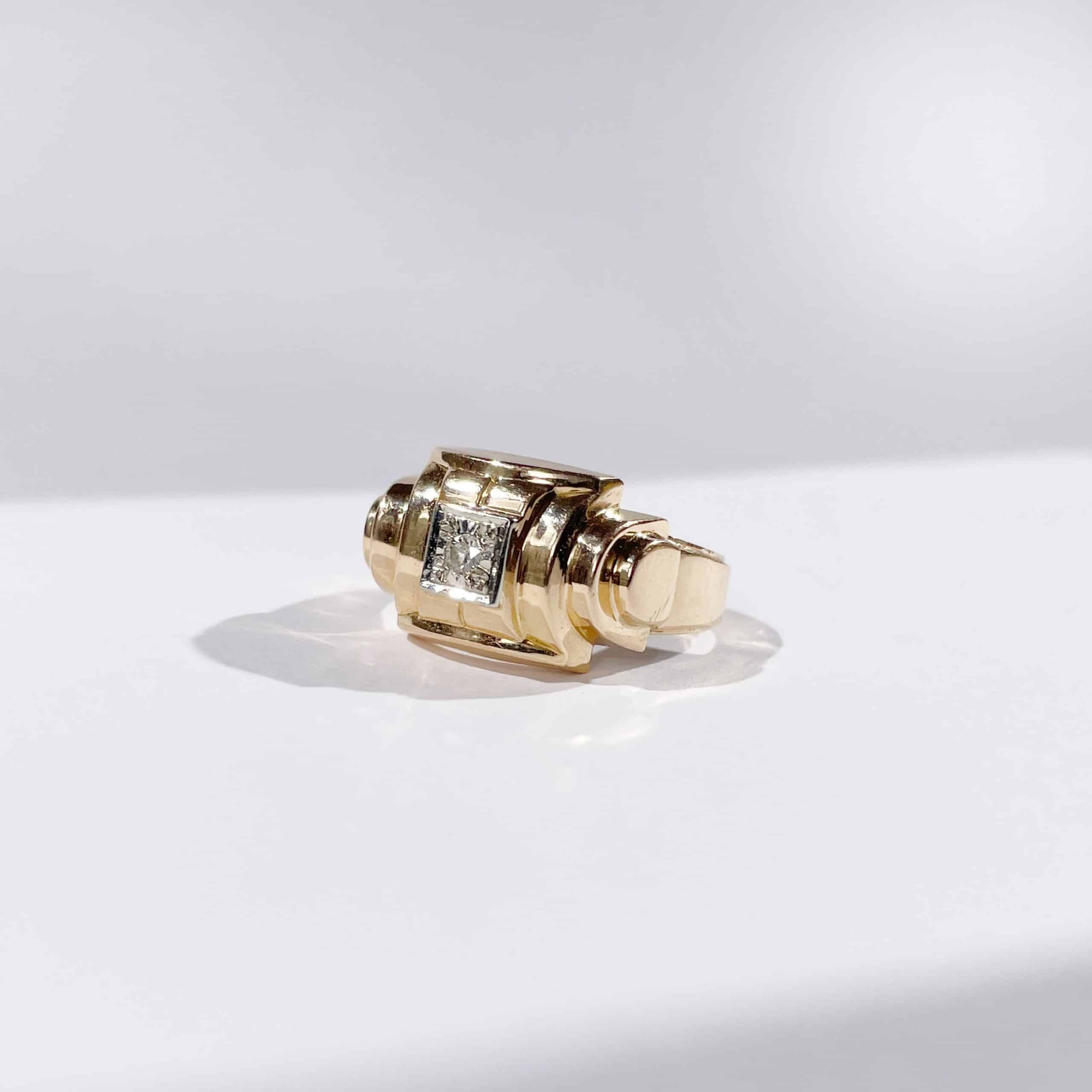 Vintage Gold Diamond Tank Ring 3