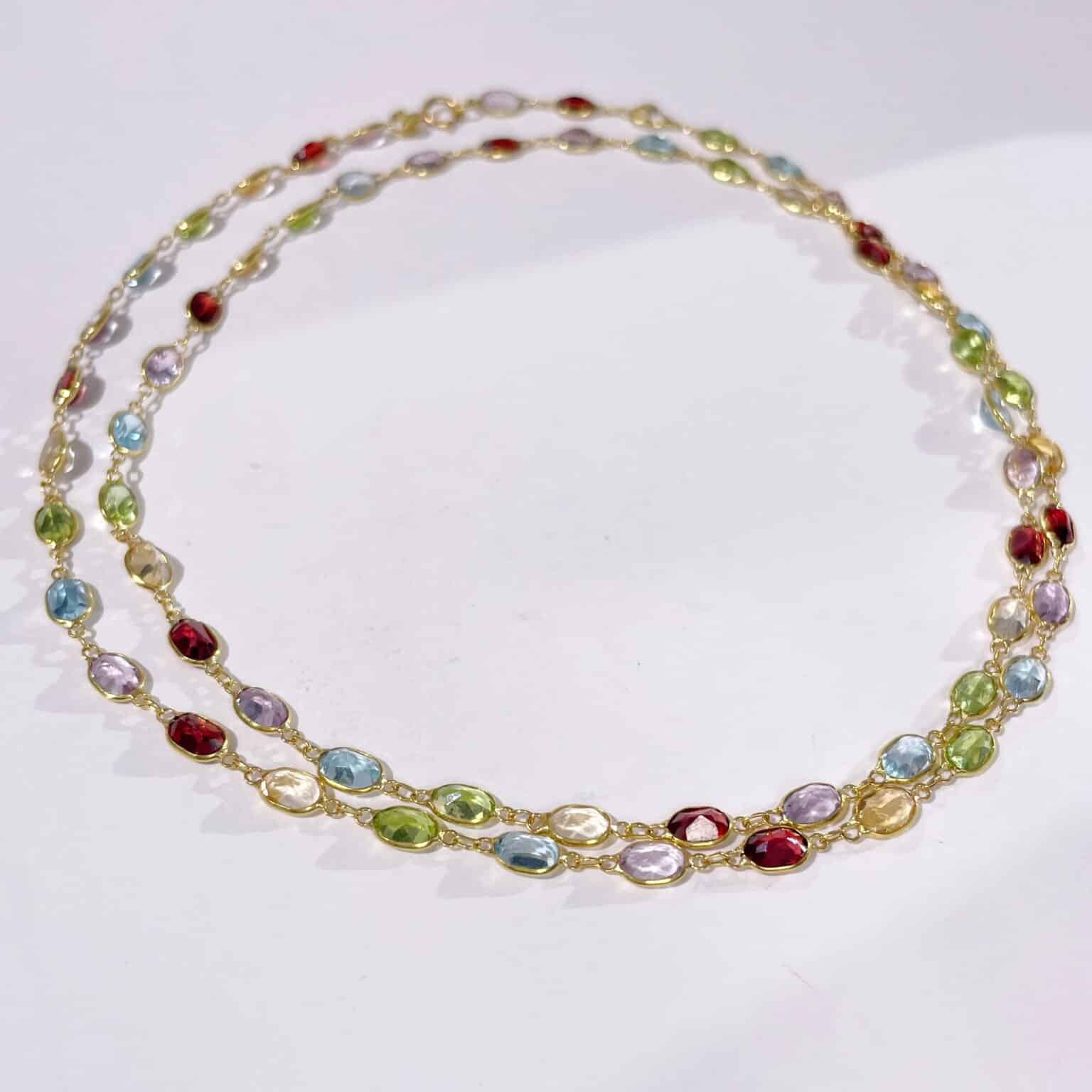 Collier Sautoir Long En Pierres Naturelles Et Perles Argentées - NEUF, Se Porte Simple Ou Double