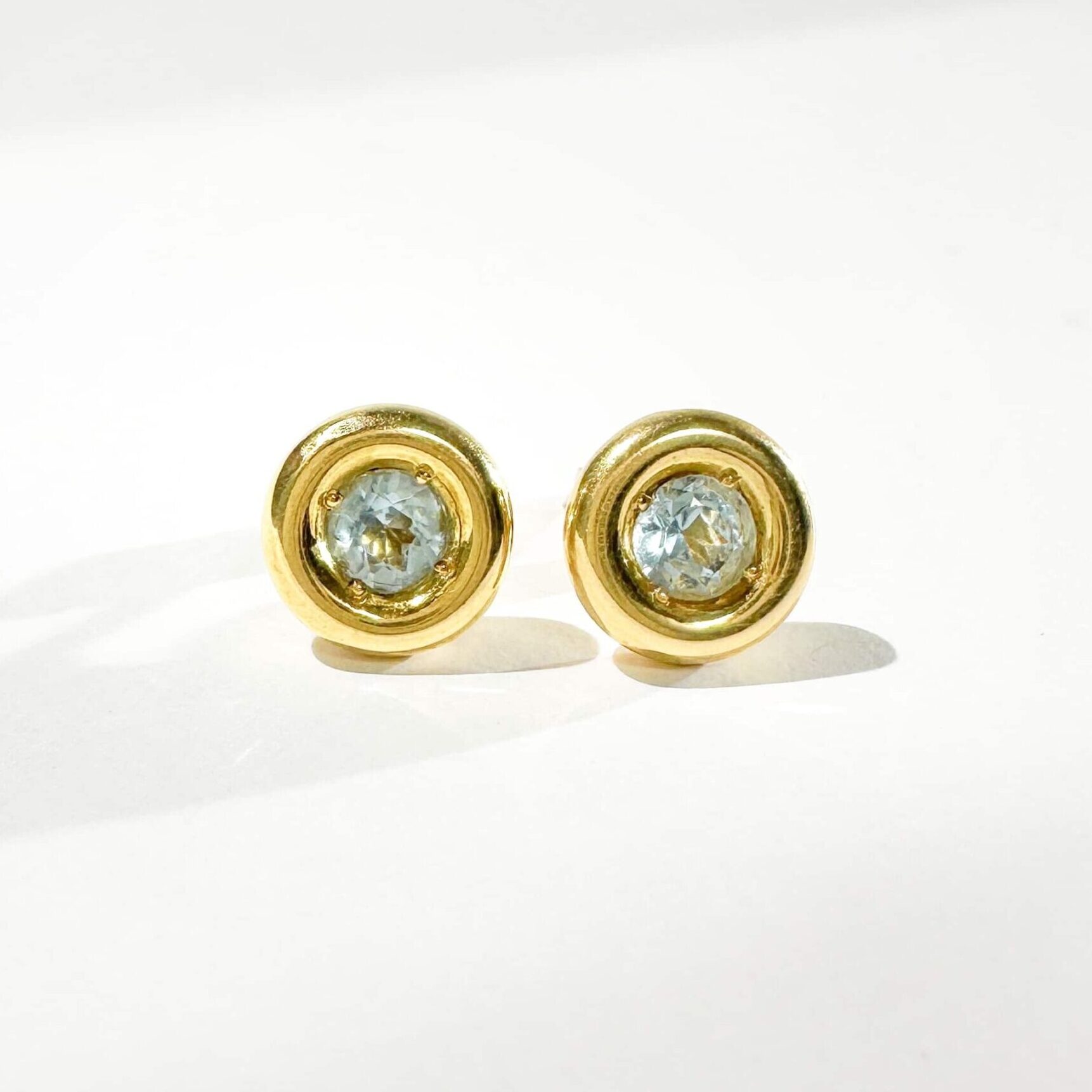 Vintage Gold Aquamarine Stud Earrings 2