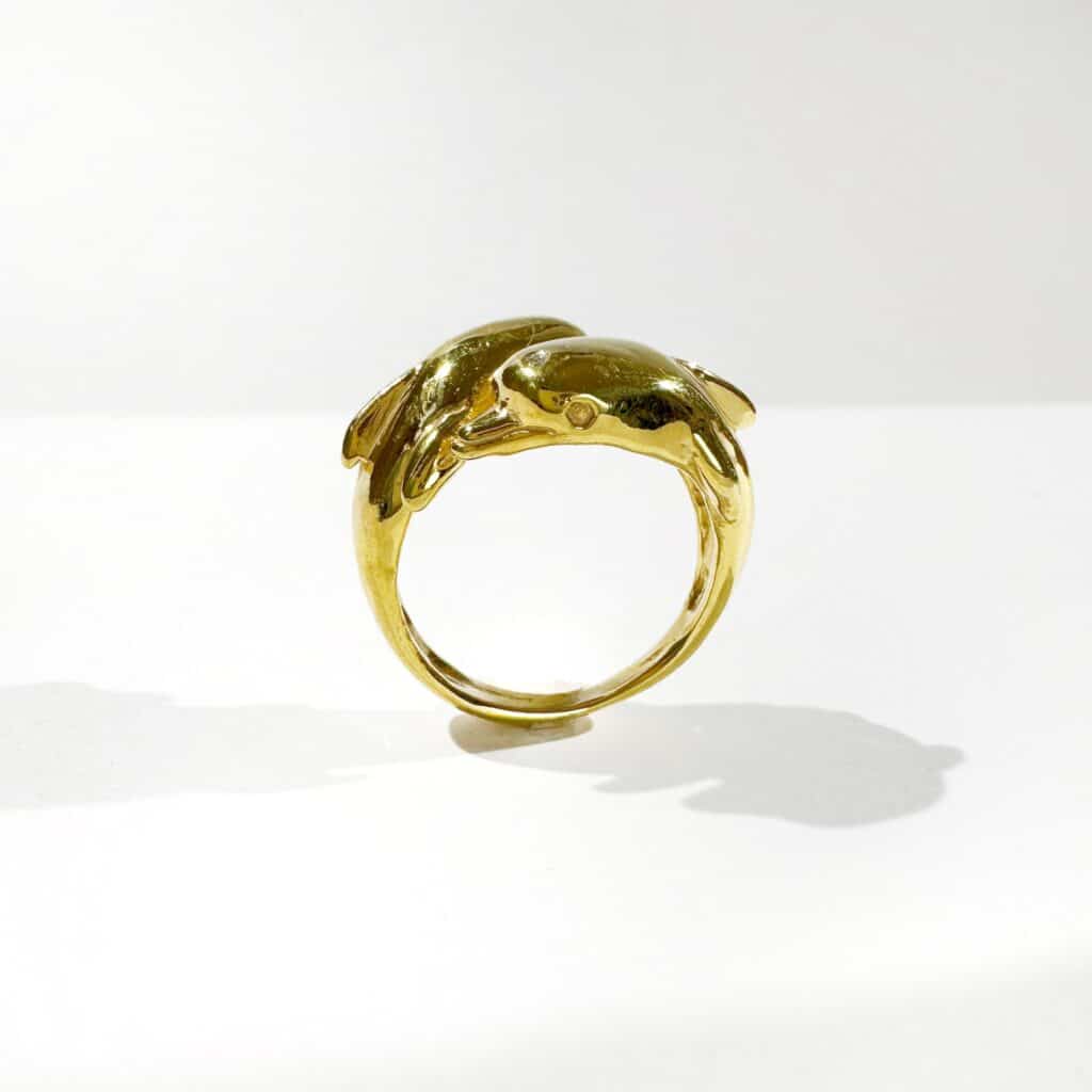 Bague Ancienne En Argent 925 - Trois Dauphins, Poinçon Minerve, Taille 52