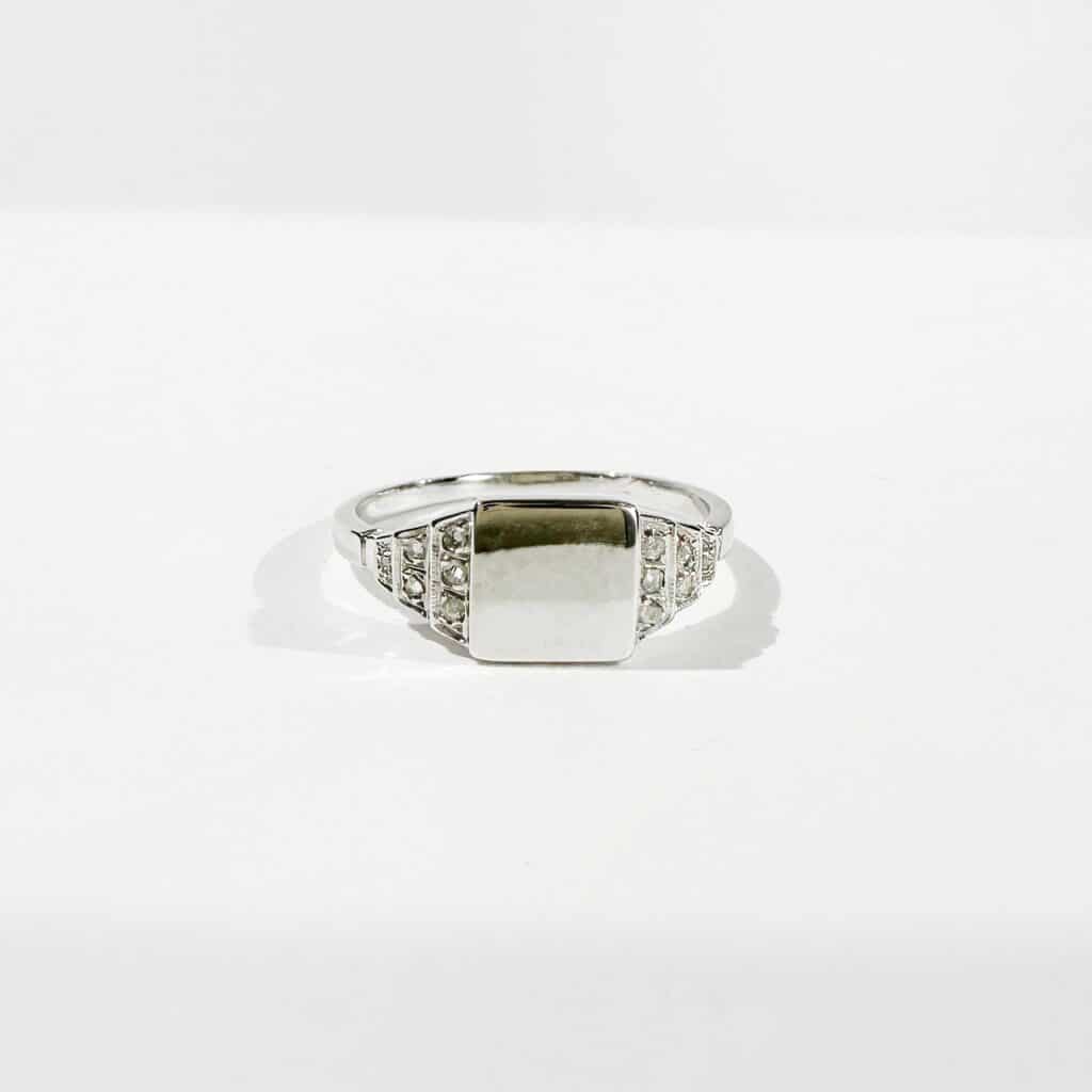 White Gold Signet RIng with Diamonds main image 1
