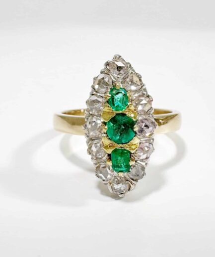 Bague marquise or, diamants et émeraudes "Veridessa"