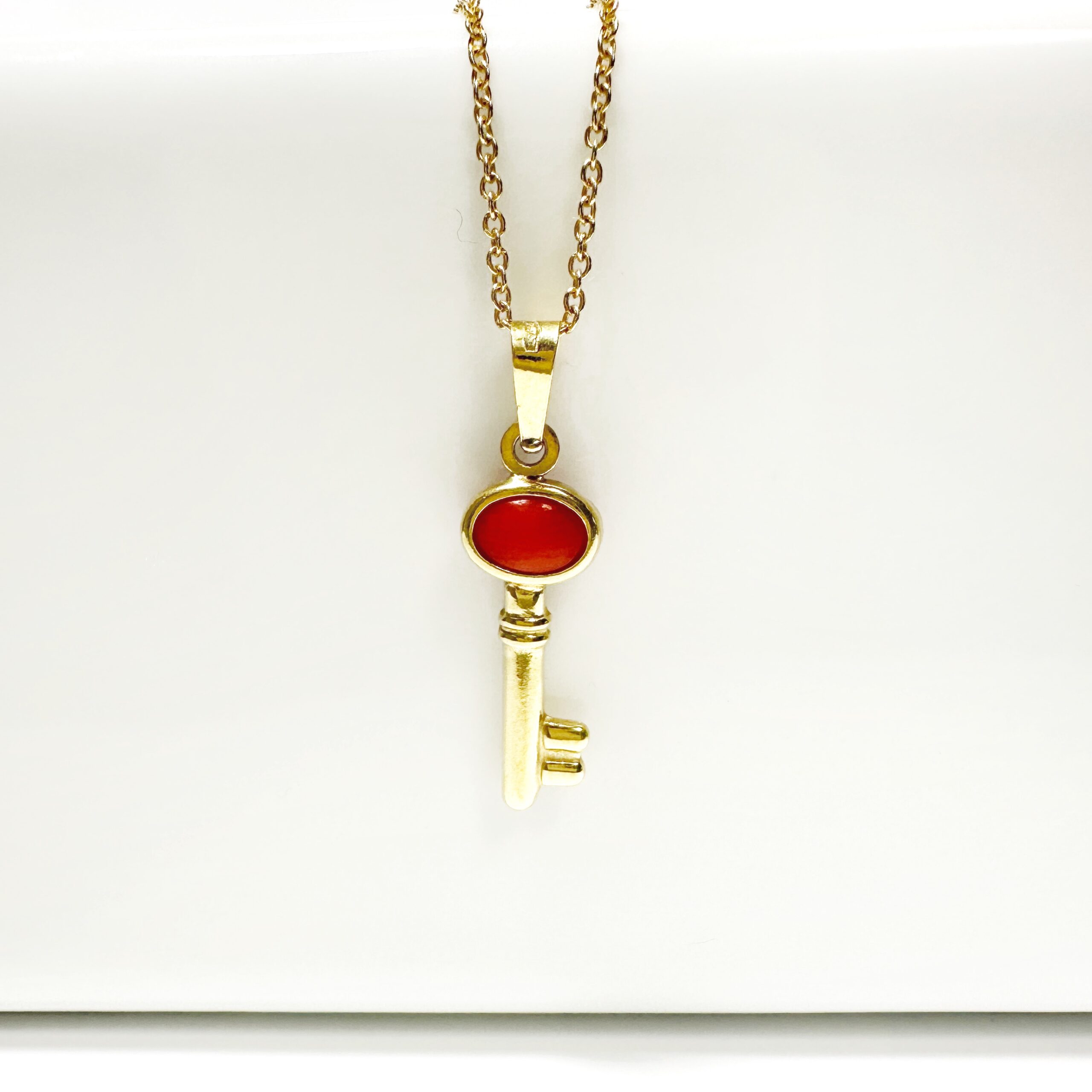 Vintage Gold Coral Key Pendant 3