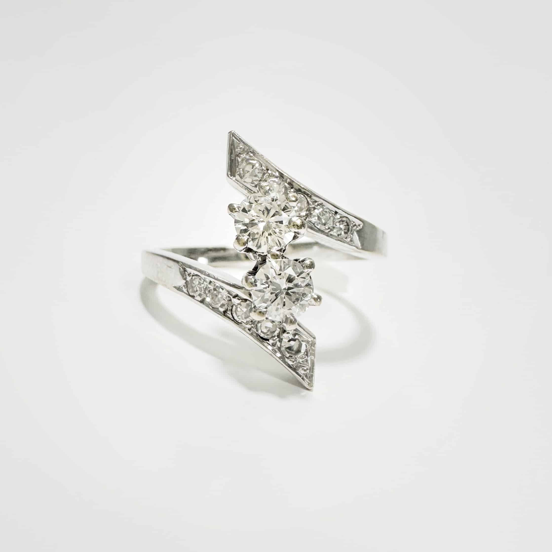 Vintage White Gold You And Me Diamond Ring 10