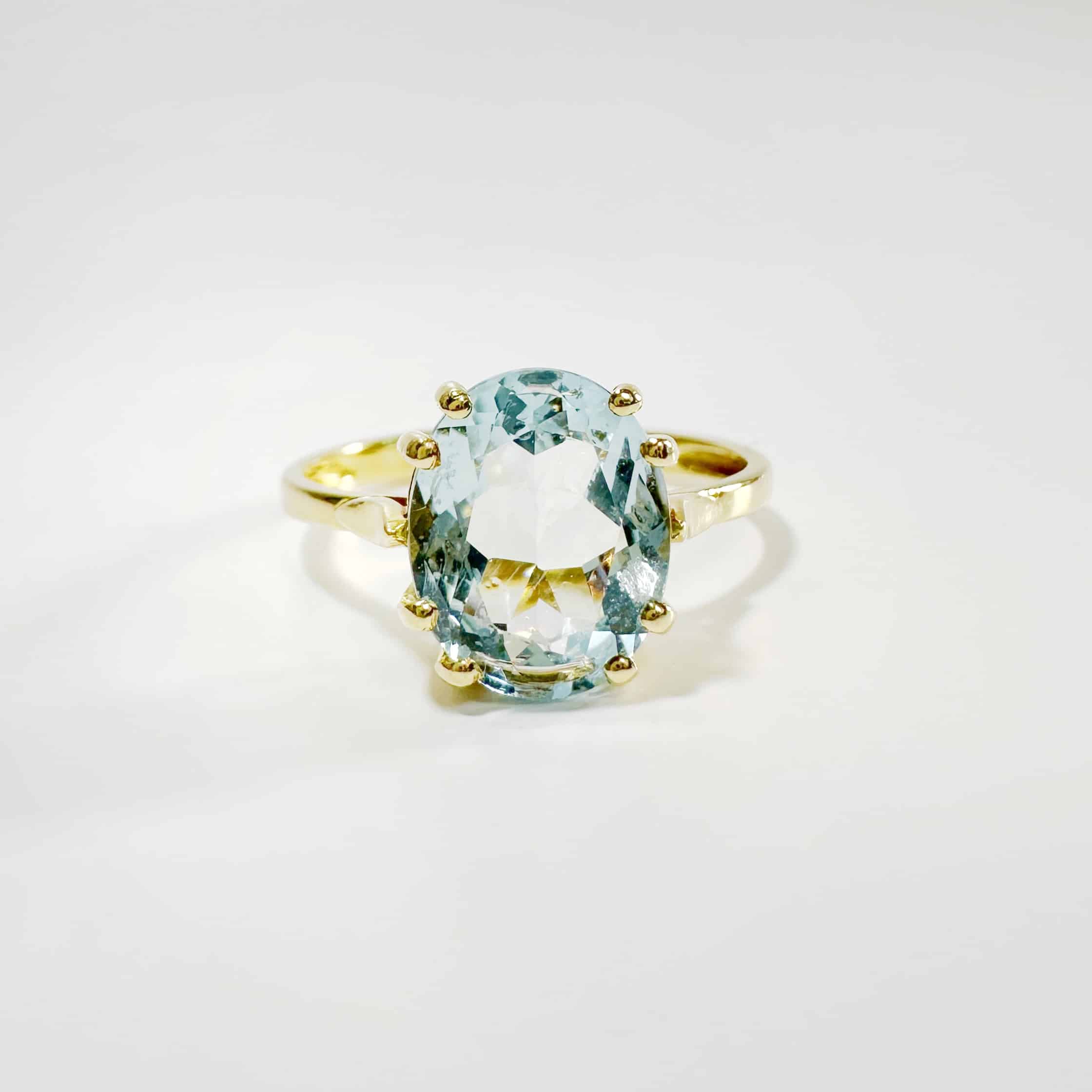 Vintage Gold Aquamarine Oval Cut Ring 9