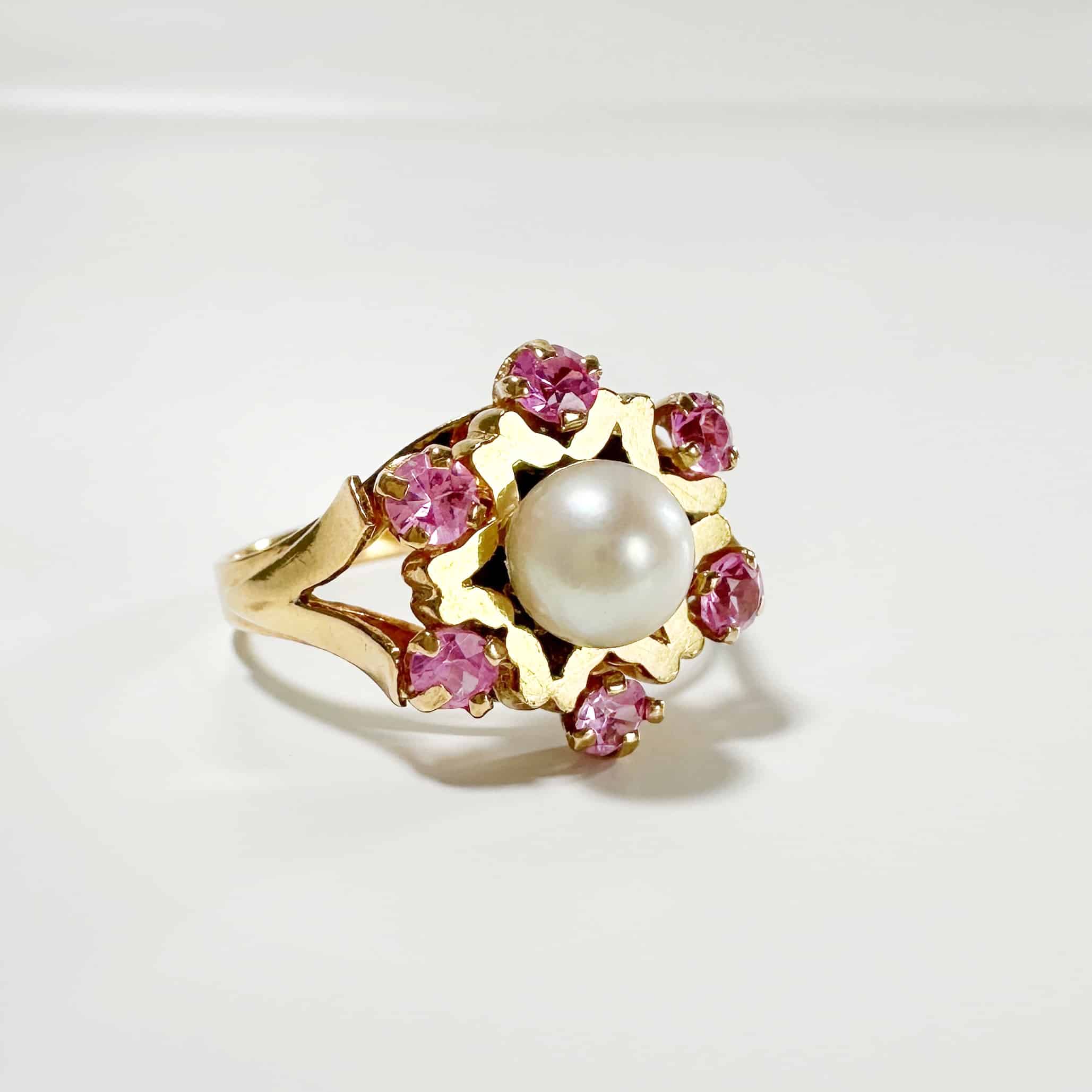 Vintage Gold Pearl Pink Sapphire Ring 4