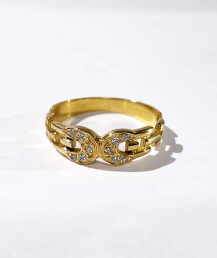 Bague demi lunes maille gourmette or et diamant "Selene"