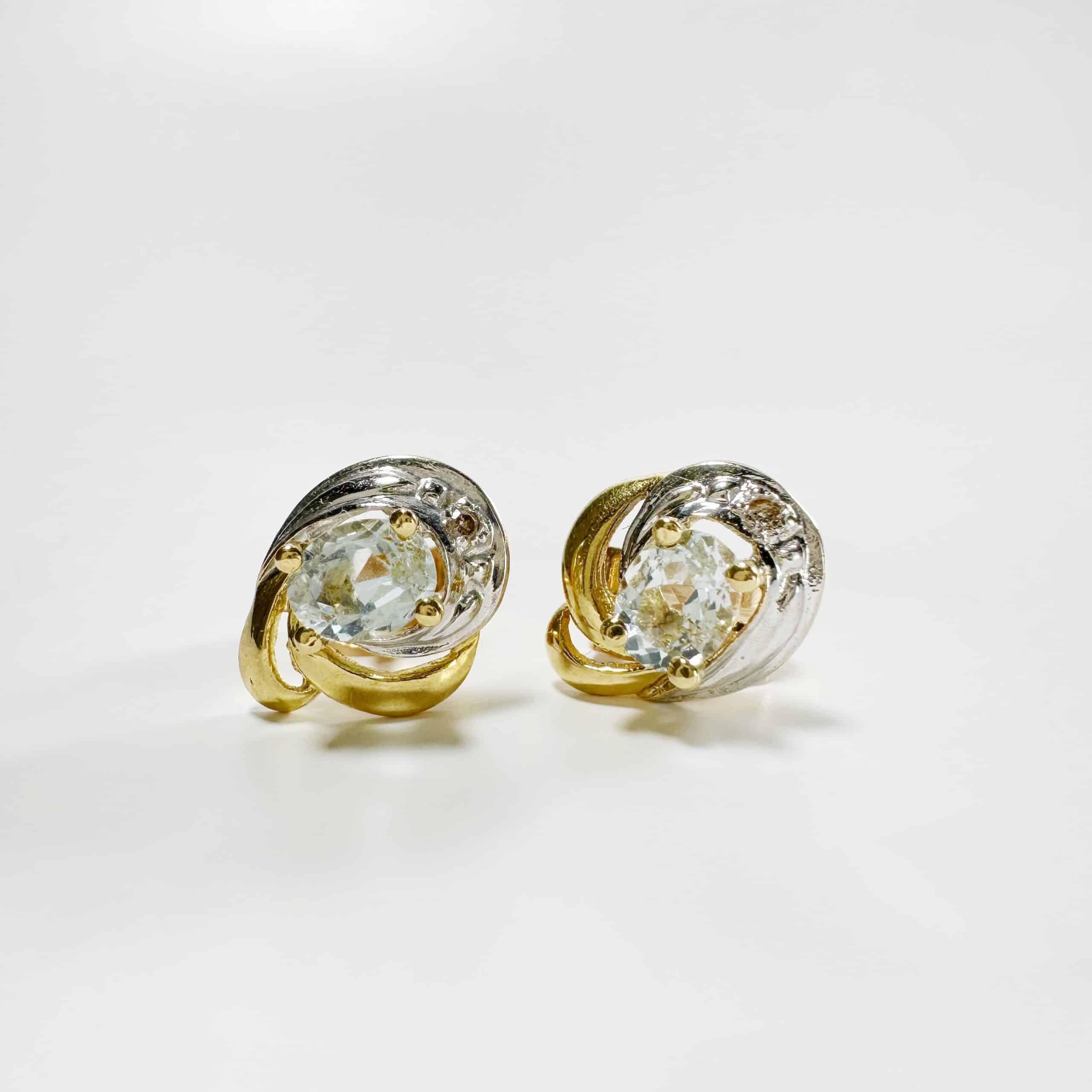 Vintage Gold Aquamarine Diamond Earrings 4
