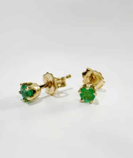 Gold and Emerald Solitaire Stud Earrings "Solinne"