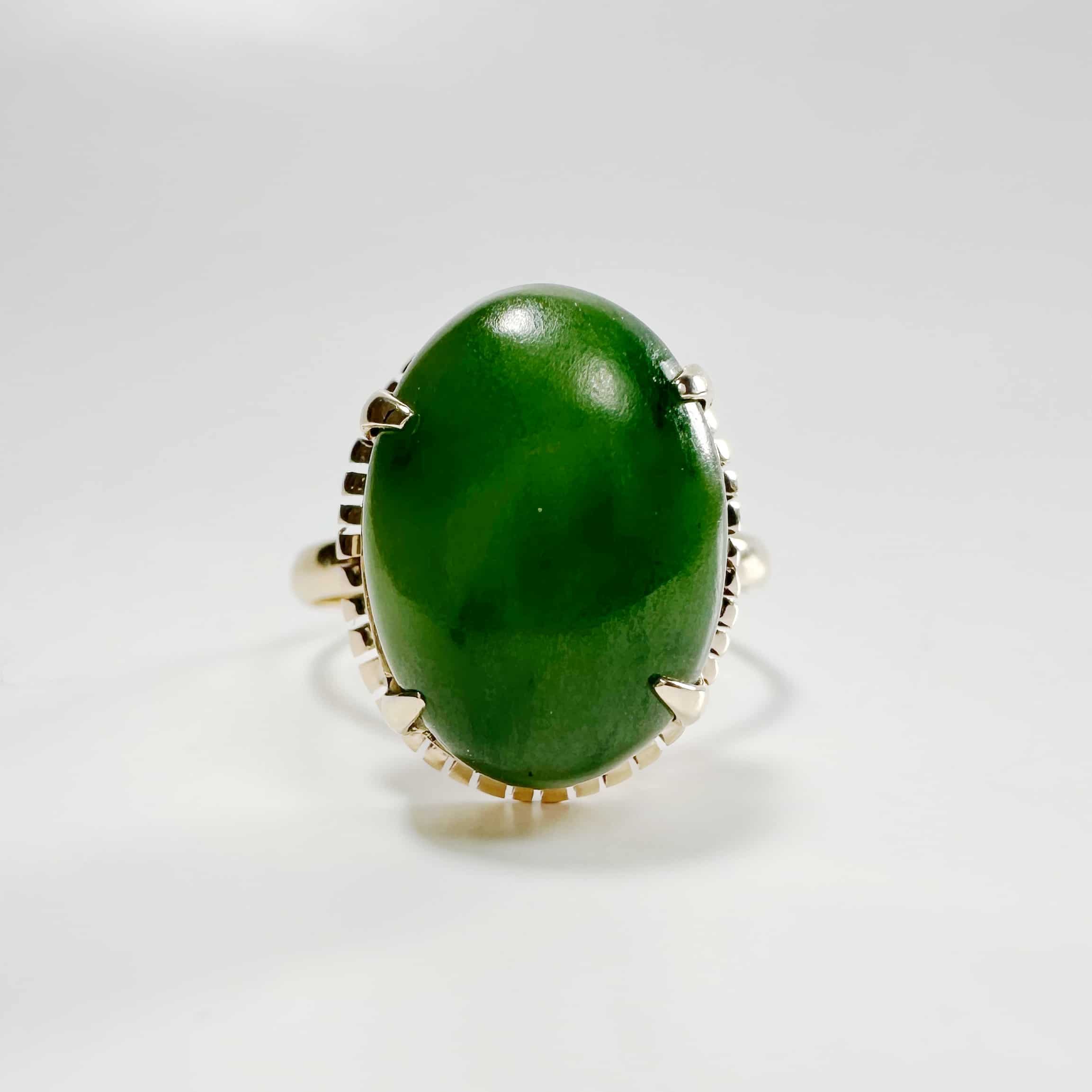 Vintage Gold Green Agate Ring 1