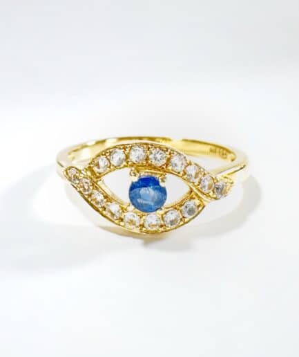 Bague œil porte bonheur or, saphirs bleus et blancs "Callidora"