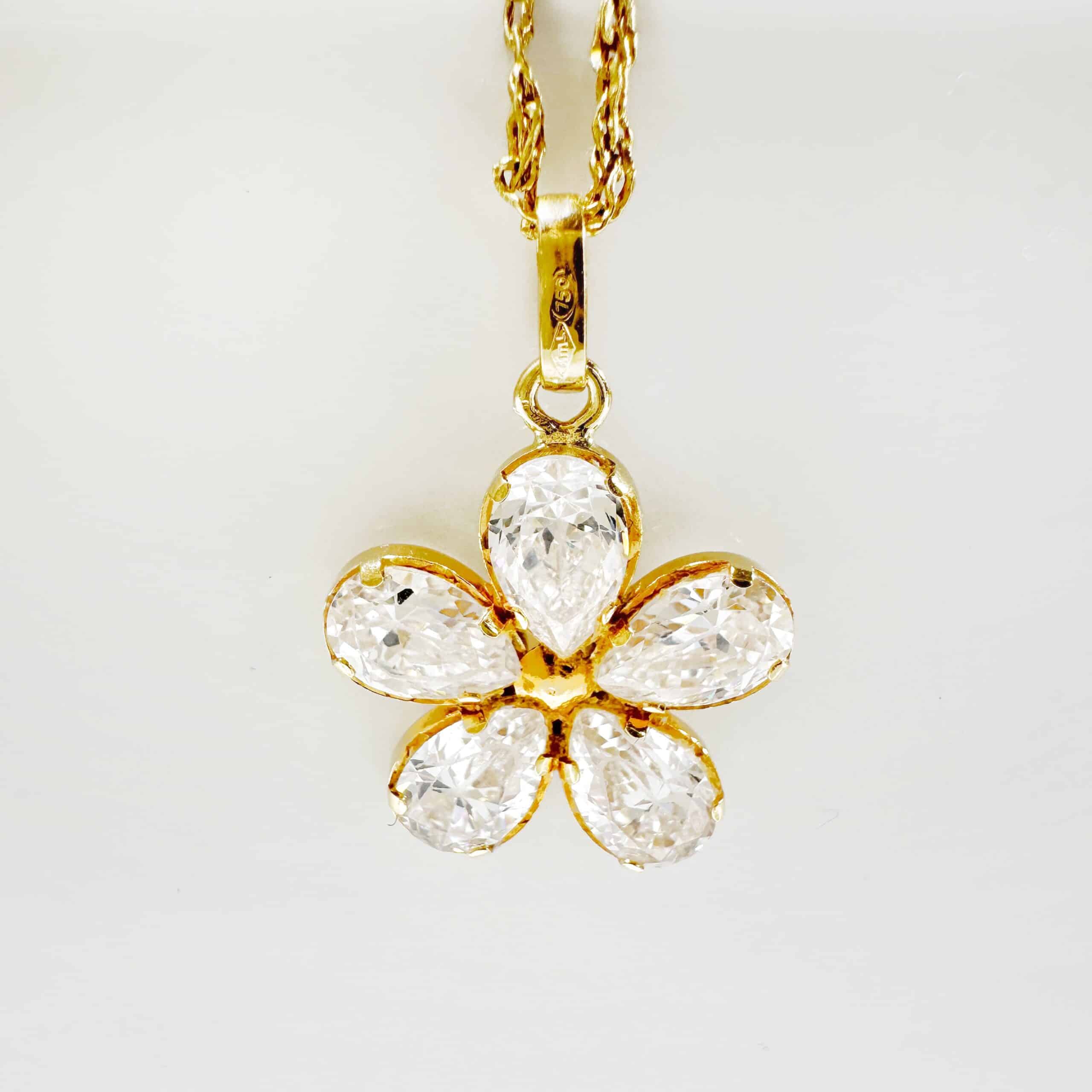 Vintage Gold Diamond Flower Necklace 1
