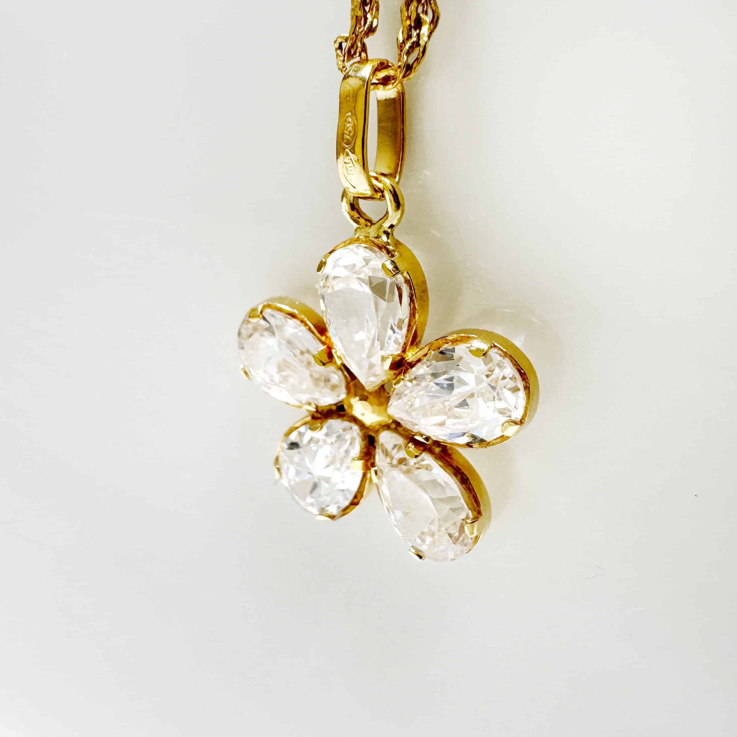 Vintage Gold Diamond Flower Necklace 3
