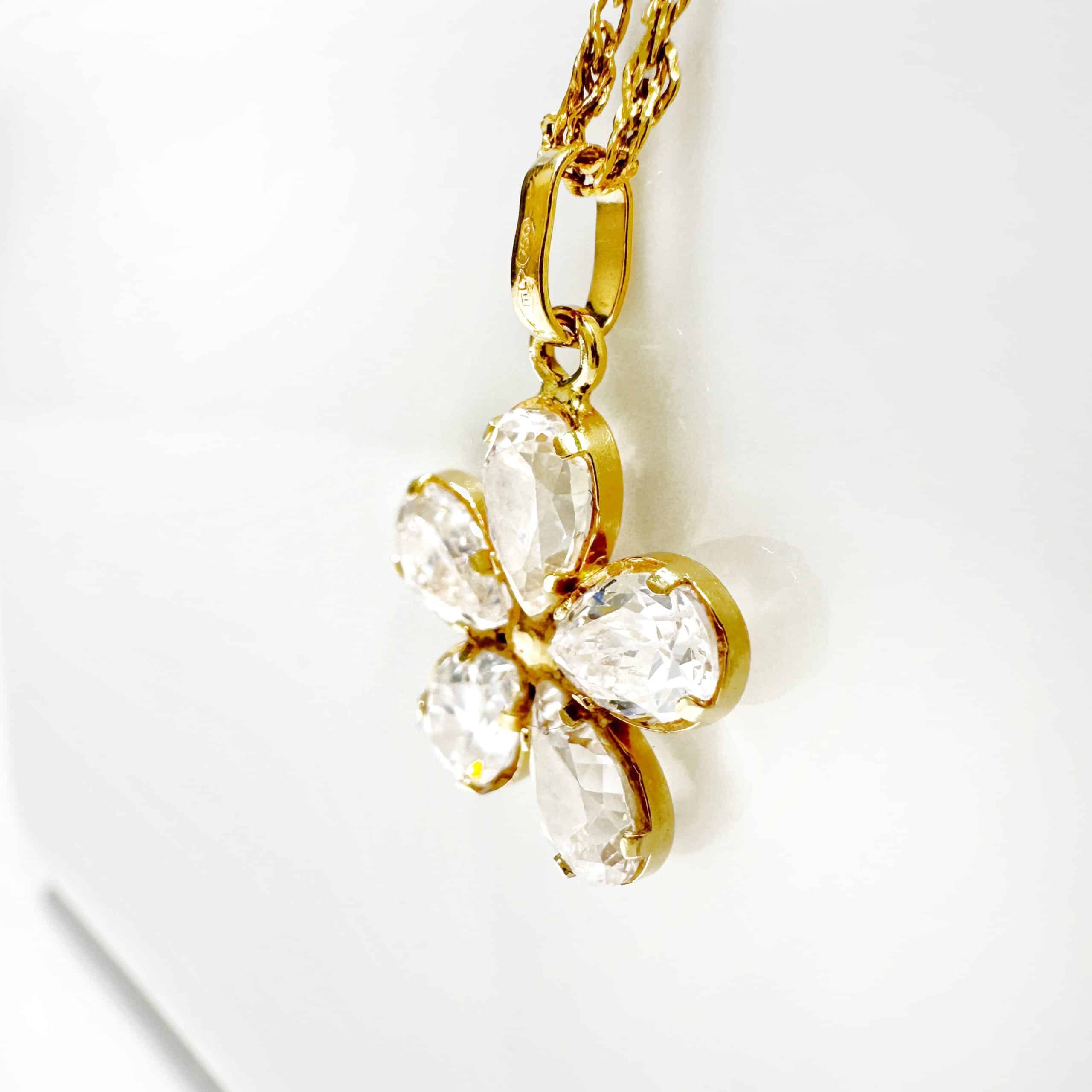 Vintage Gold Diamond Flower Necklace 5