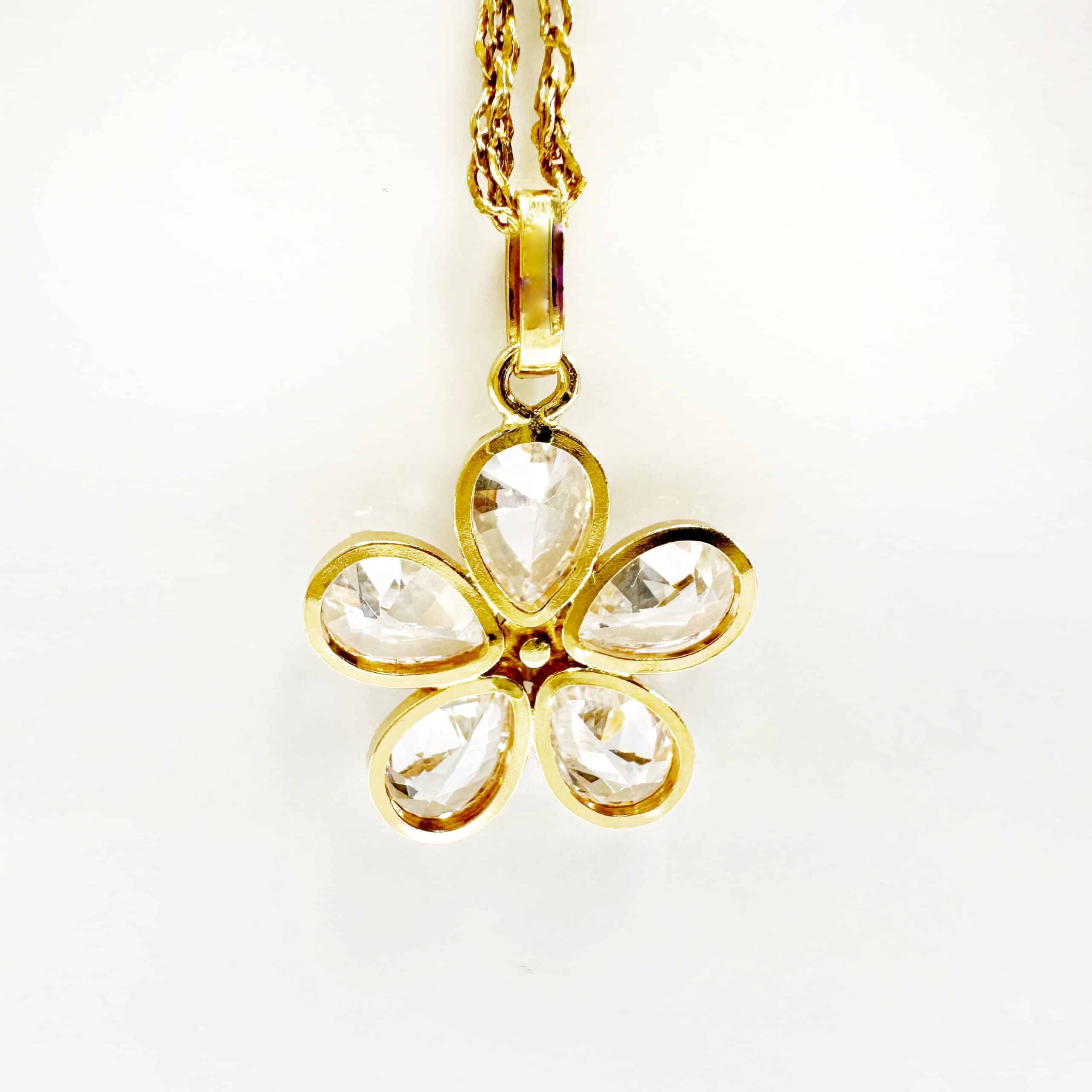 Vintage Gold Diamond Flower Necklace 6