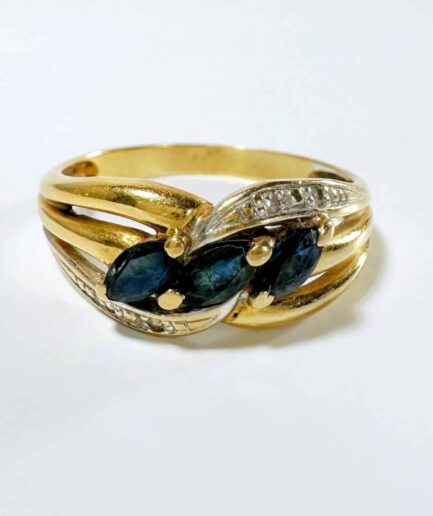Gold Marquise cut Sapphires and Diamond Trilogy ring "Thessalia"