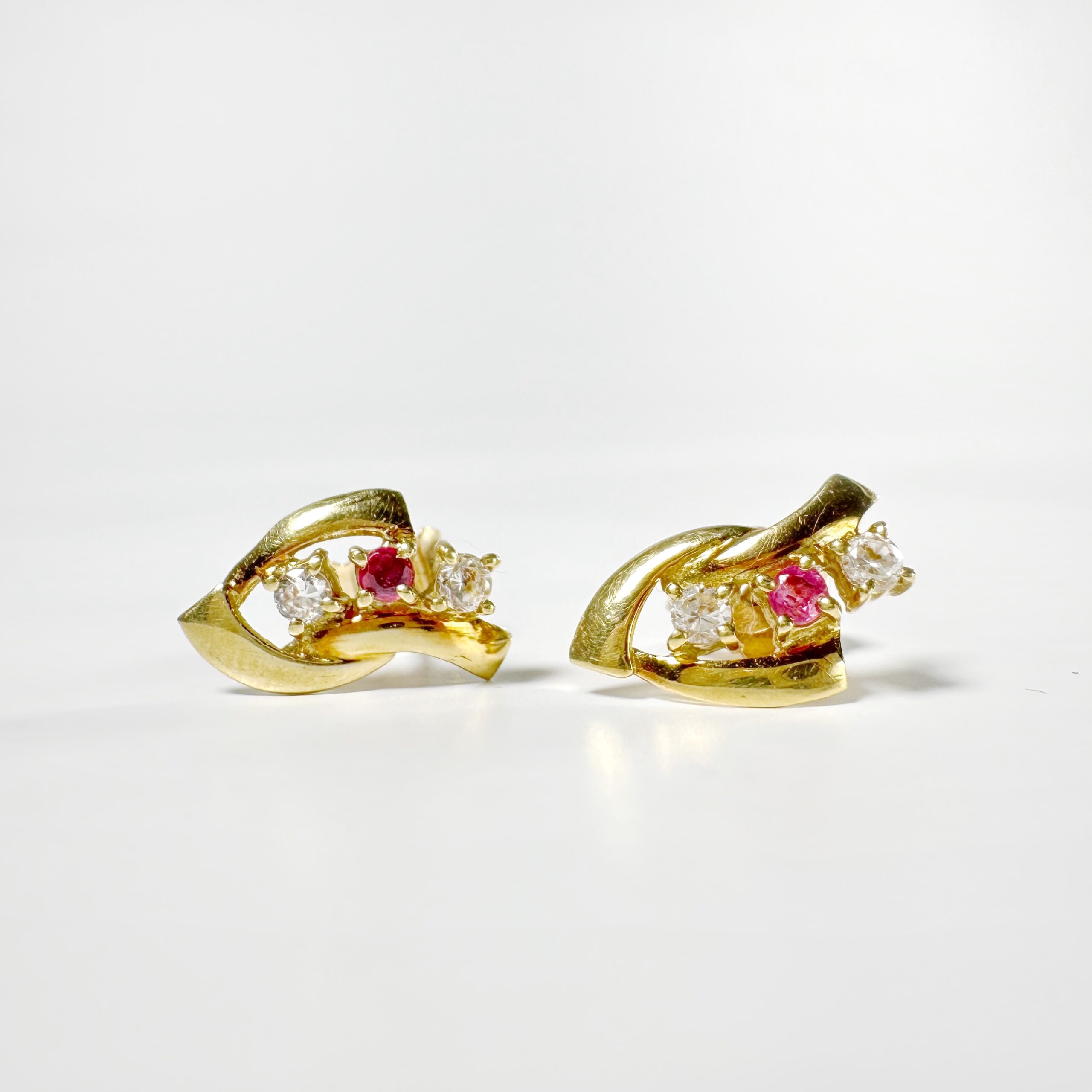 Vintage Gold Diamond Ruby Earrings 1