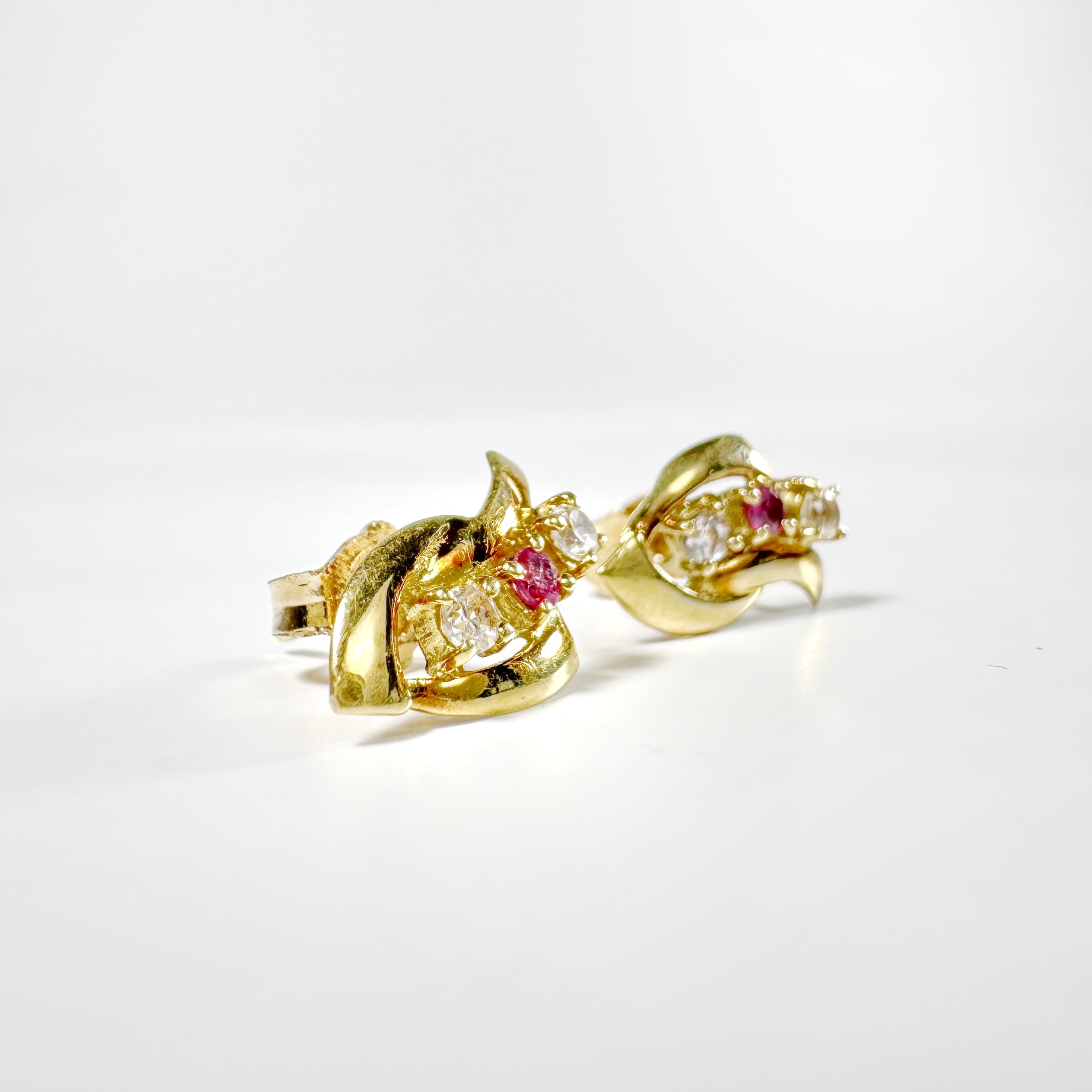 Vintage Gold Diamond Ruby Earrings 2