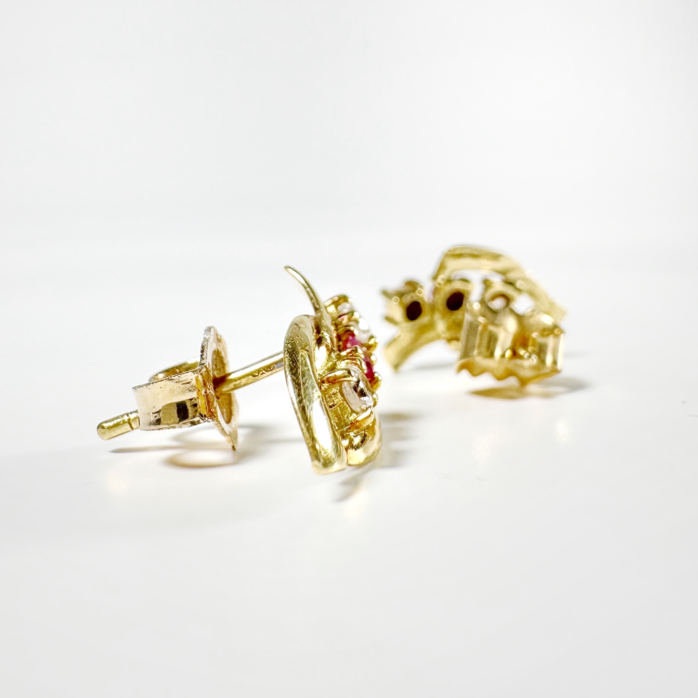 Vintage Gold Diamond Ruby Earrings 3