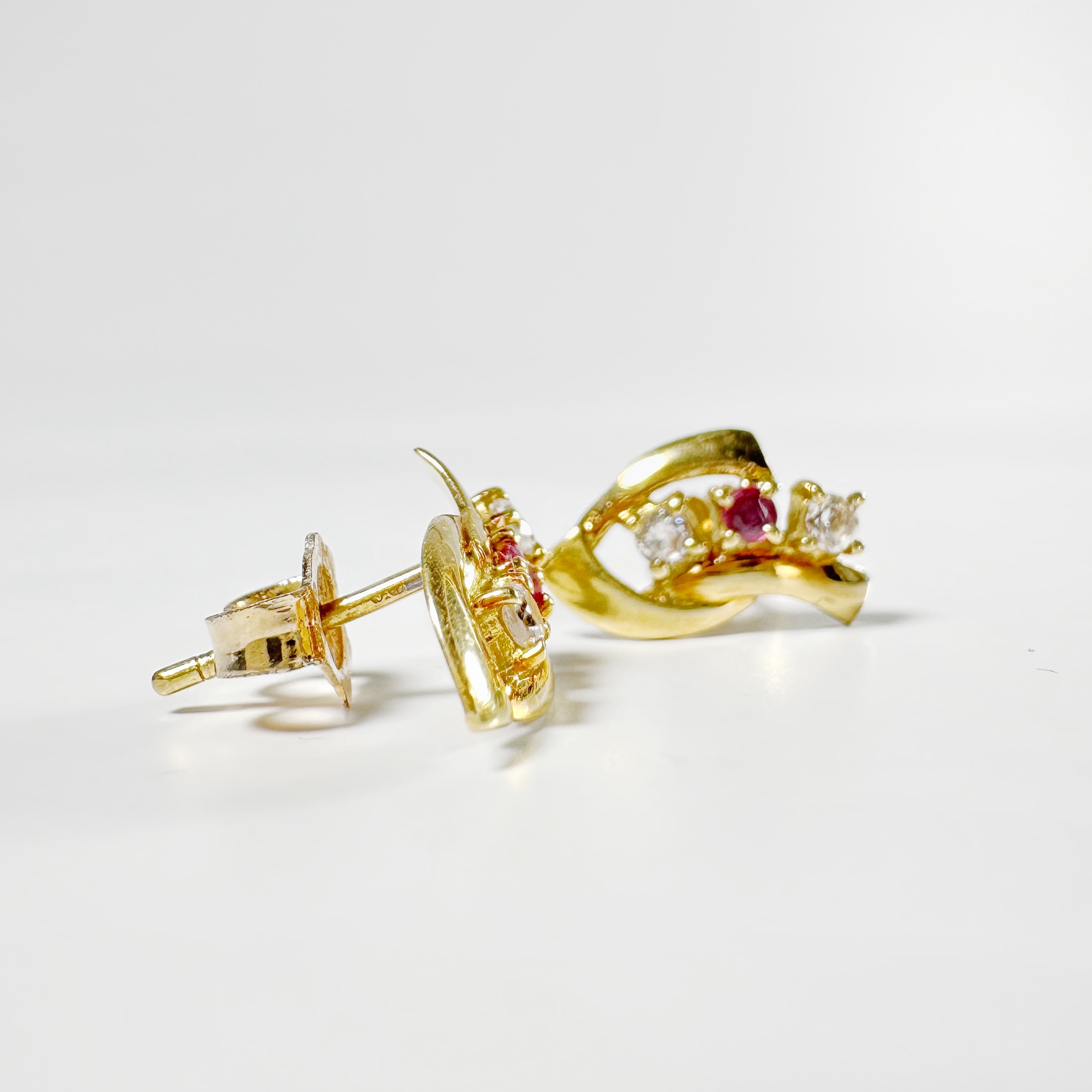 Vintage Gold Diamond Ruby Earrings 6