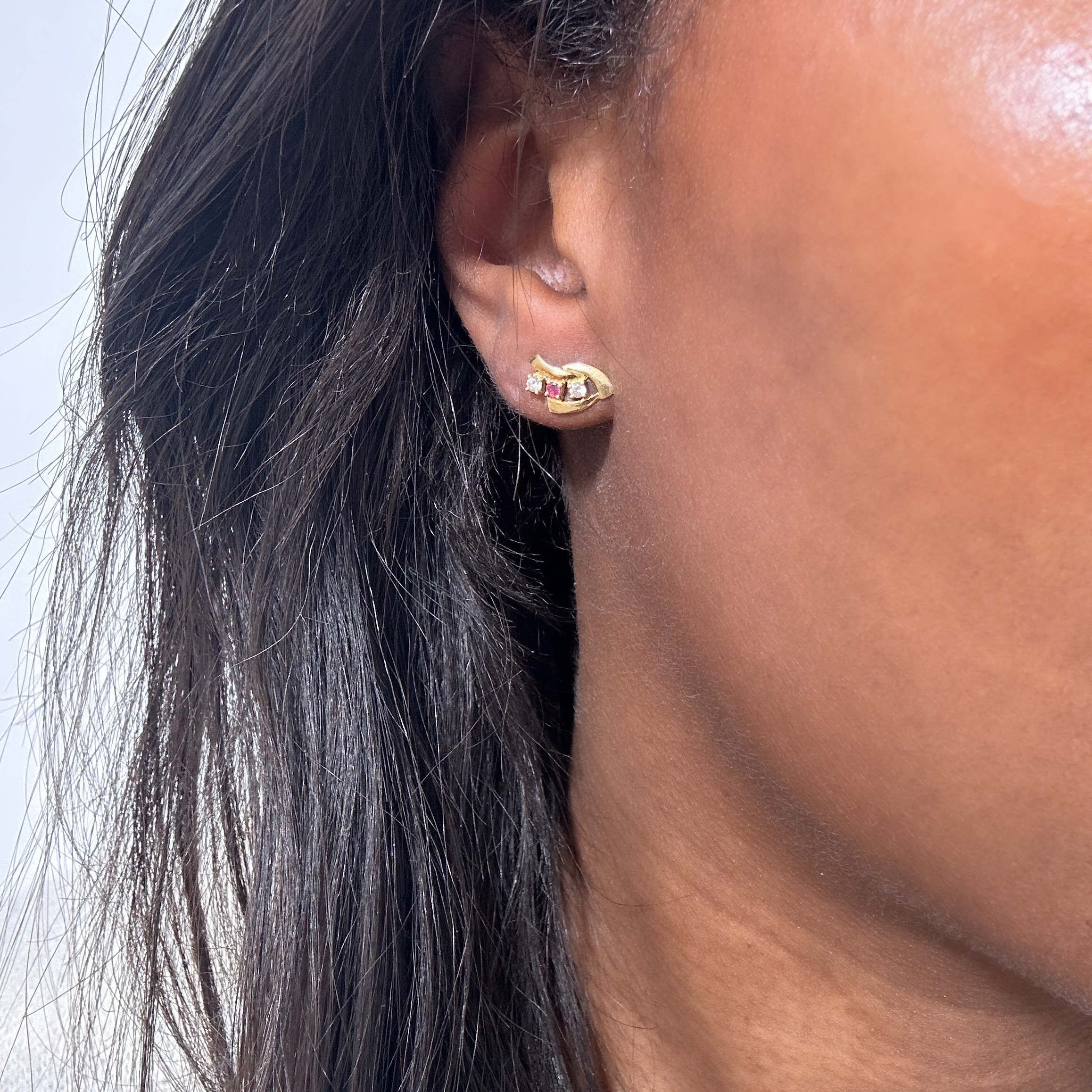 Vintage Gold Diamond Ruby Earrings 7