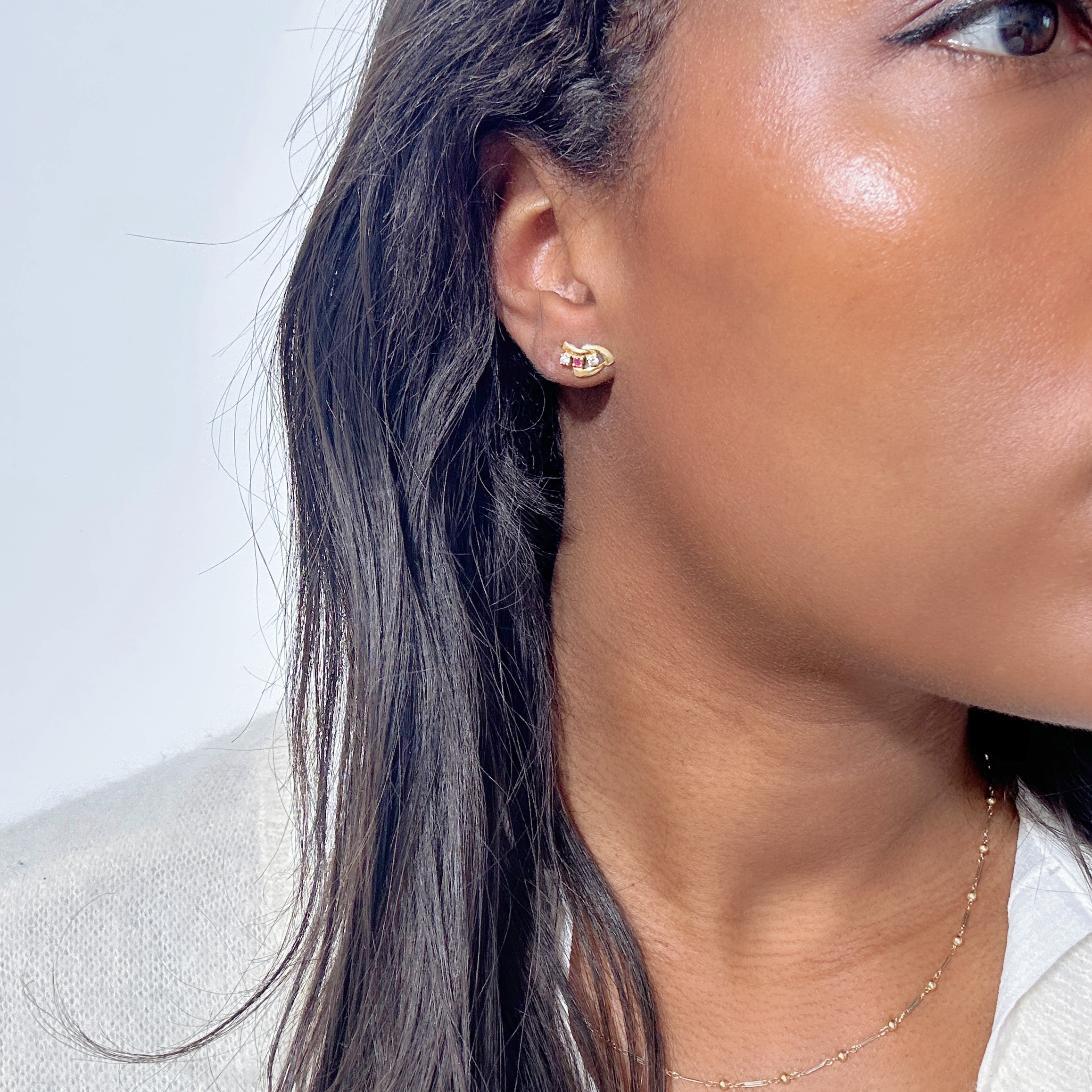 Vintage Gold Diamond Ruby Earrings 9