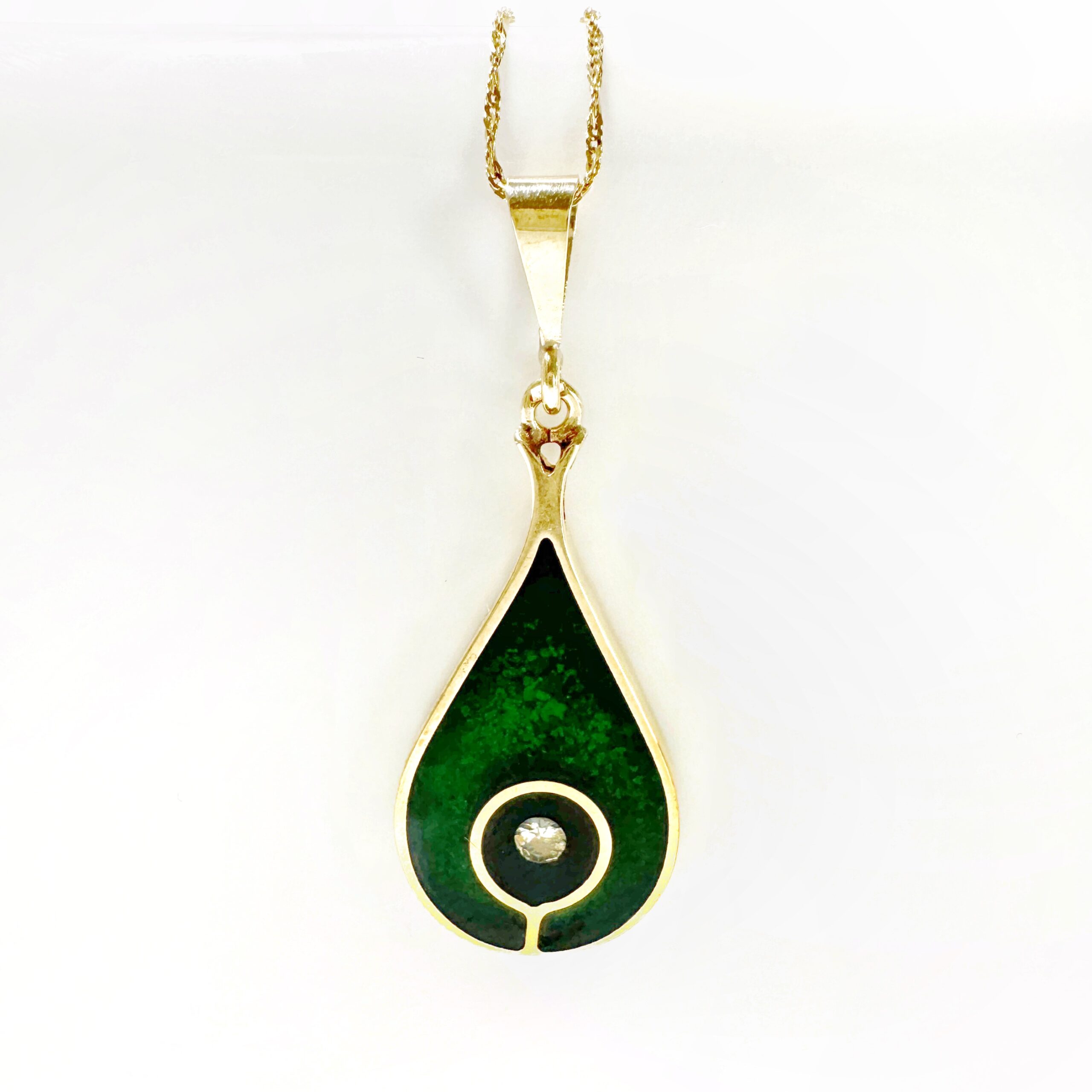 Vintage Gold Enamel Diamond Pendant 1