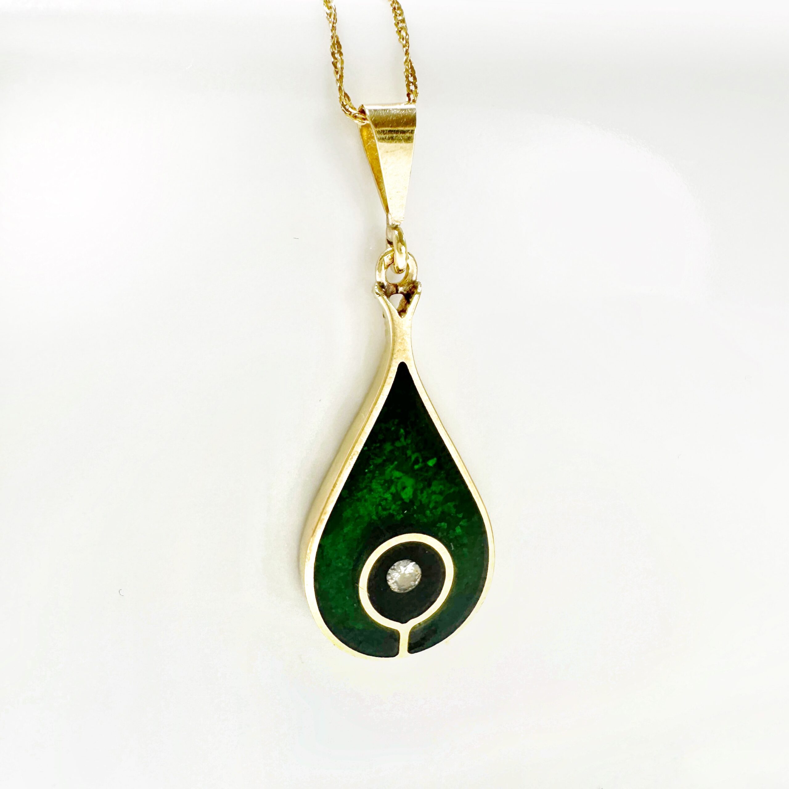 Vintage Gold Enamel Diamond Pendant 2