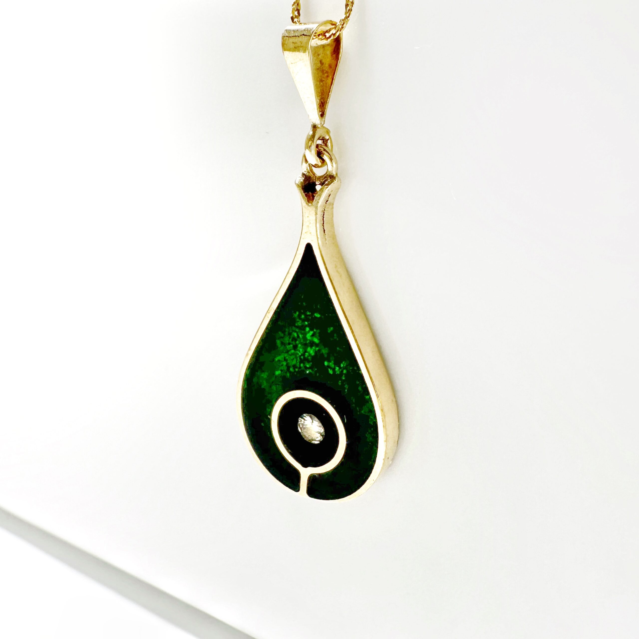 Vintage Gold Enamel Diamond Pendant 3