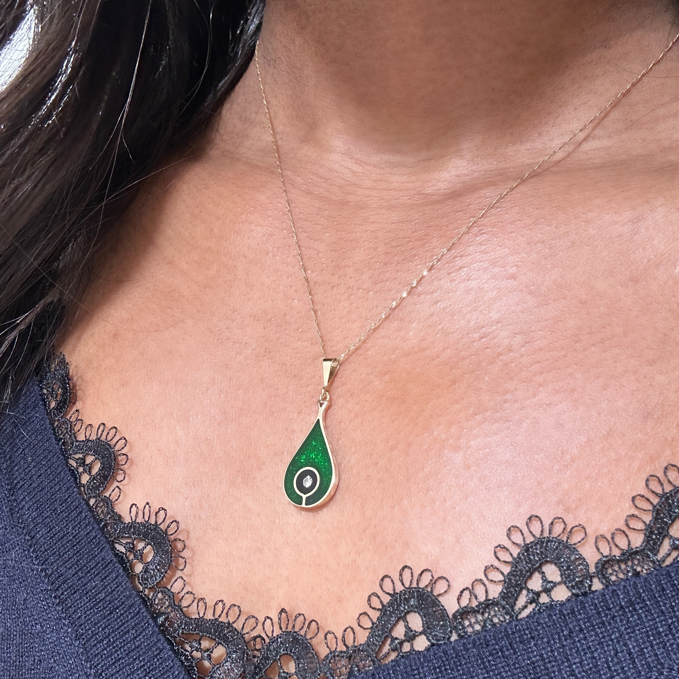 Vintage Gold Enamel Diamond Pendant 8