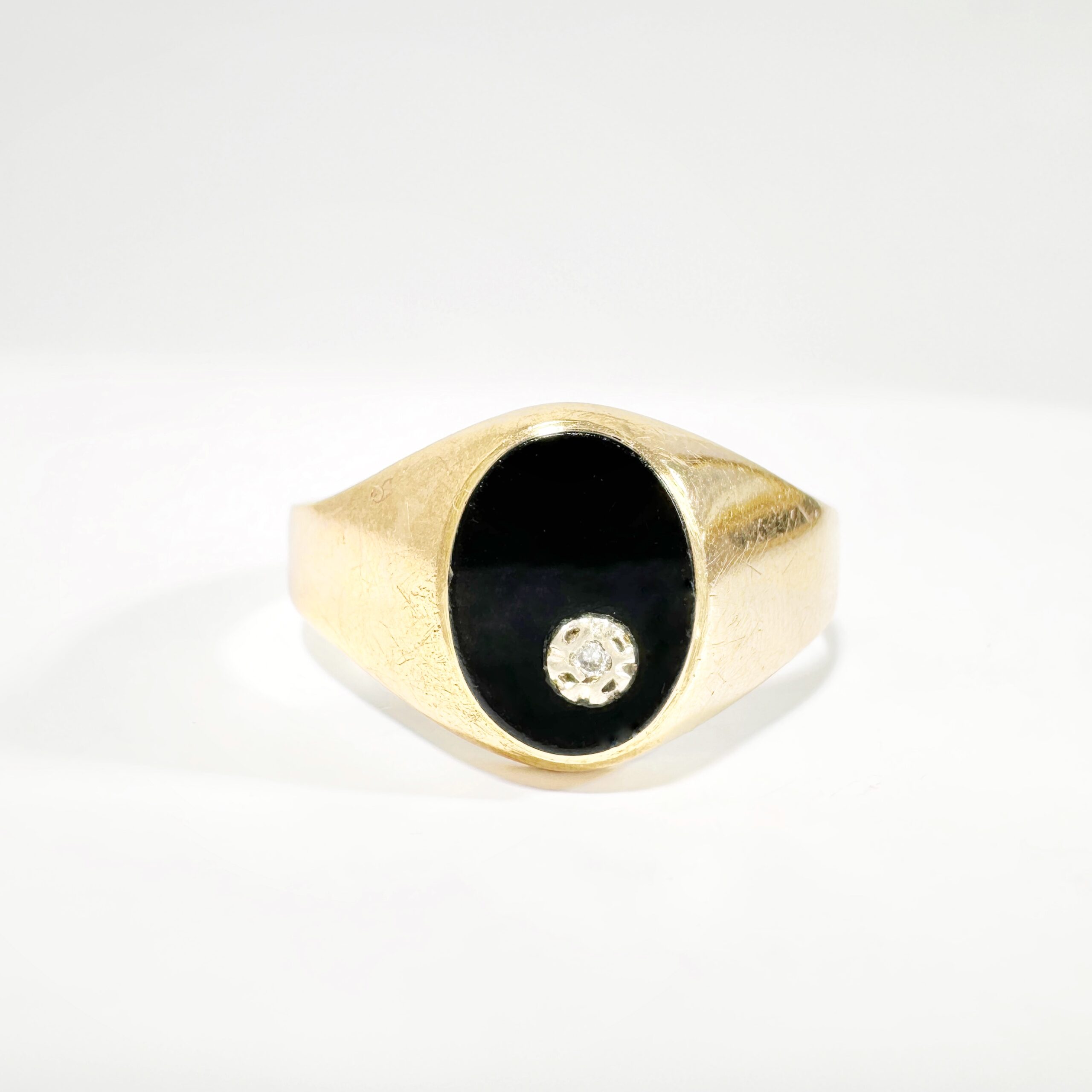 Vintage Gold Onyx Diamond Signet Ring 1