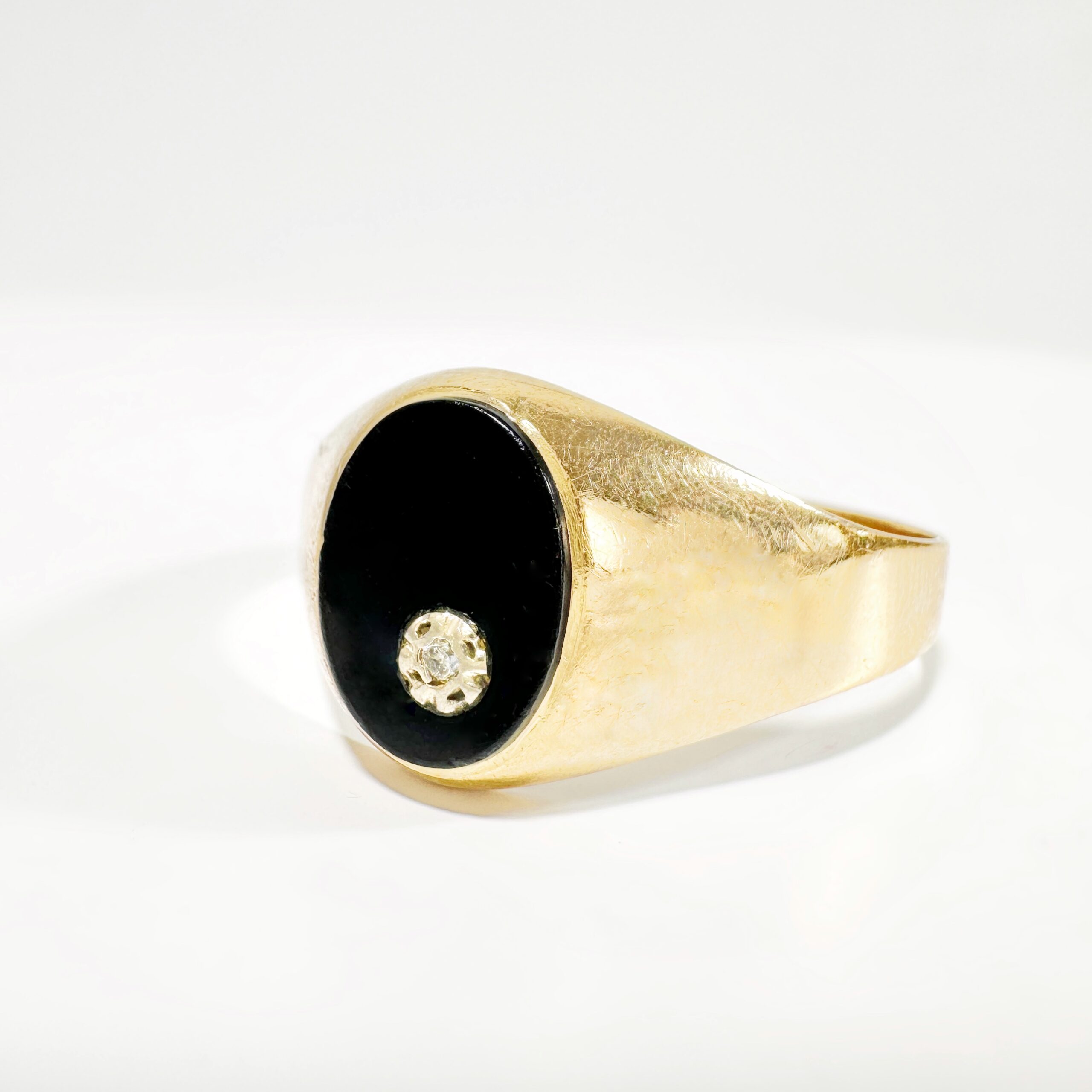 Vintage Gold Onyx Diamond Signet Ring 2