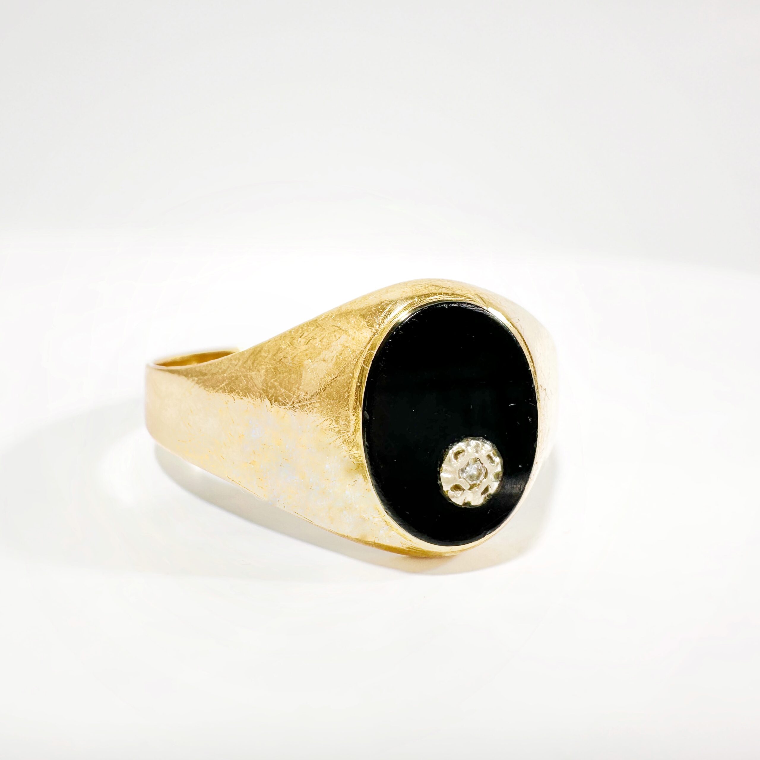 Vintage Gold Onyx Diamond Signet Ring 3