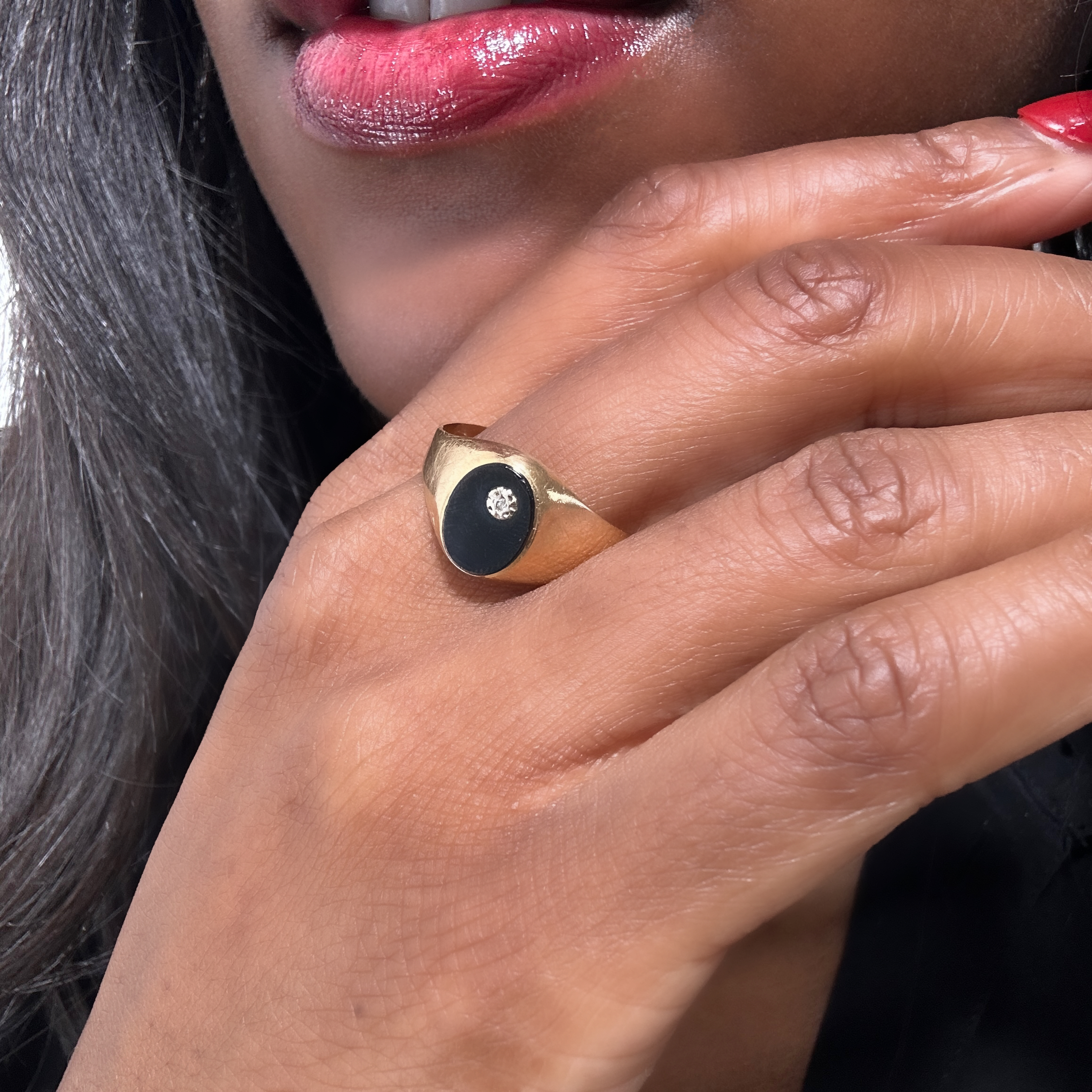 Vintage Gold Onyx Diamond Signet Ring 8