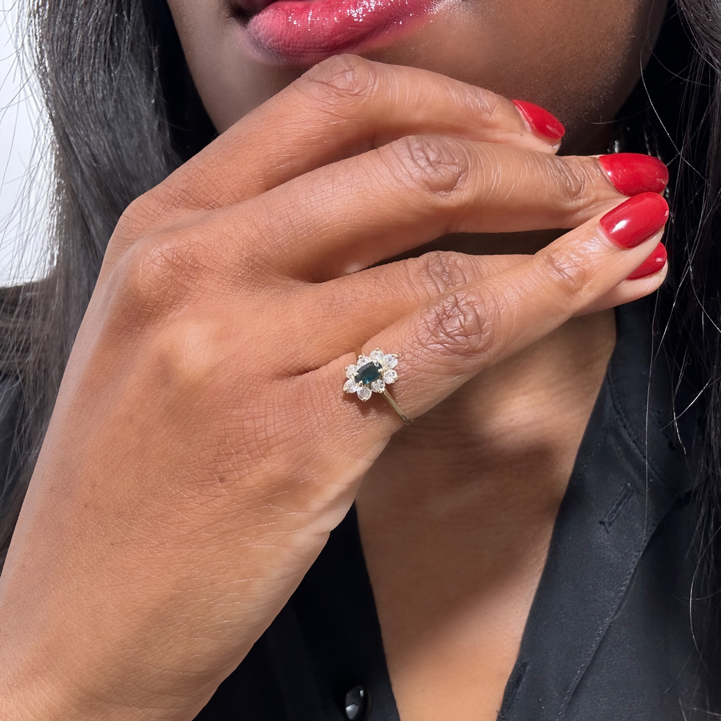 Vintage Gold Sapphire Diamond Marquise Ring 7