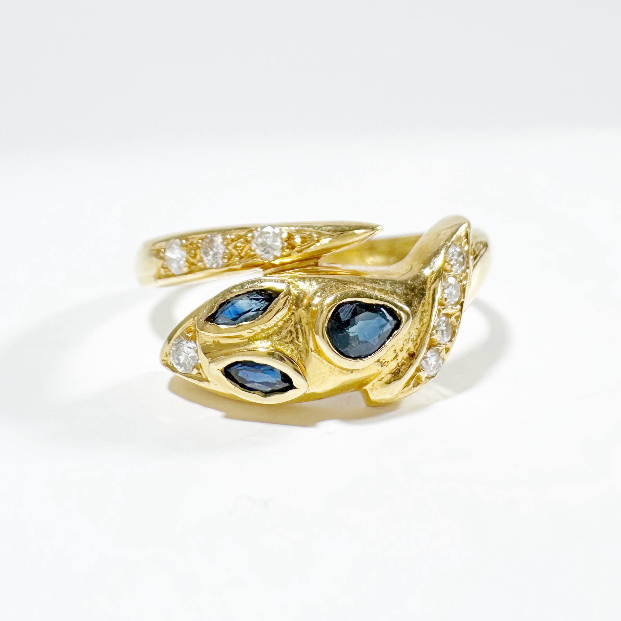 Vintage Gold Sapphire Diamond Snake Ring 4