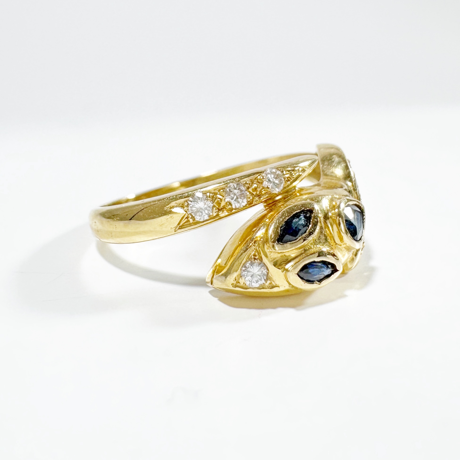 Vintage Gold Sapphire Diamond Snake Ring 5