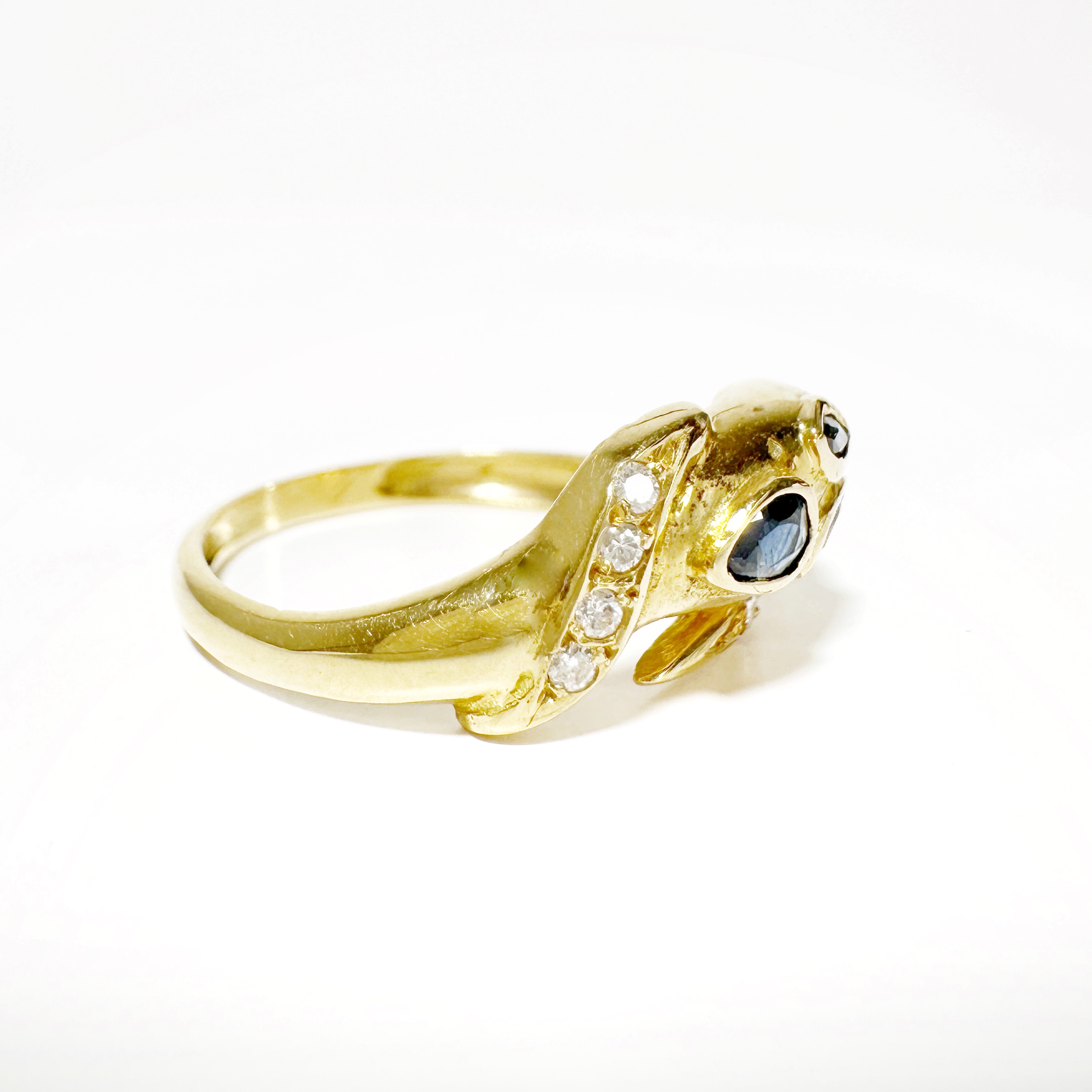 Vintage Gold Sapphire Diamond Snake Ring 6