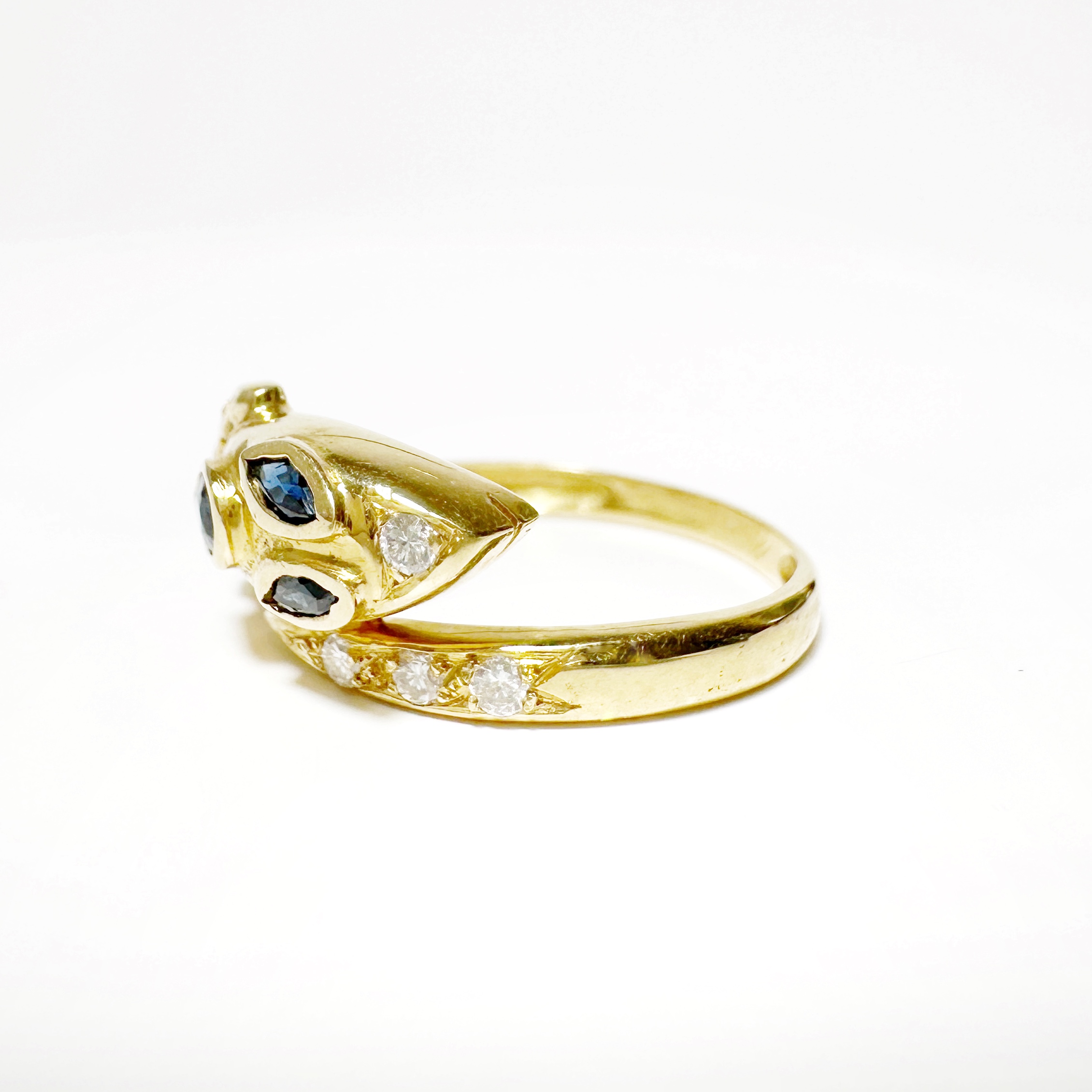 Vintage Gold Sapphire Diamond Snake Ring 7
