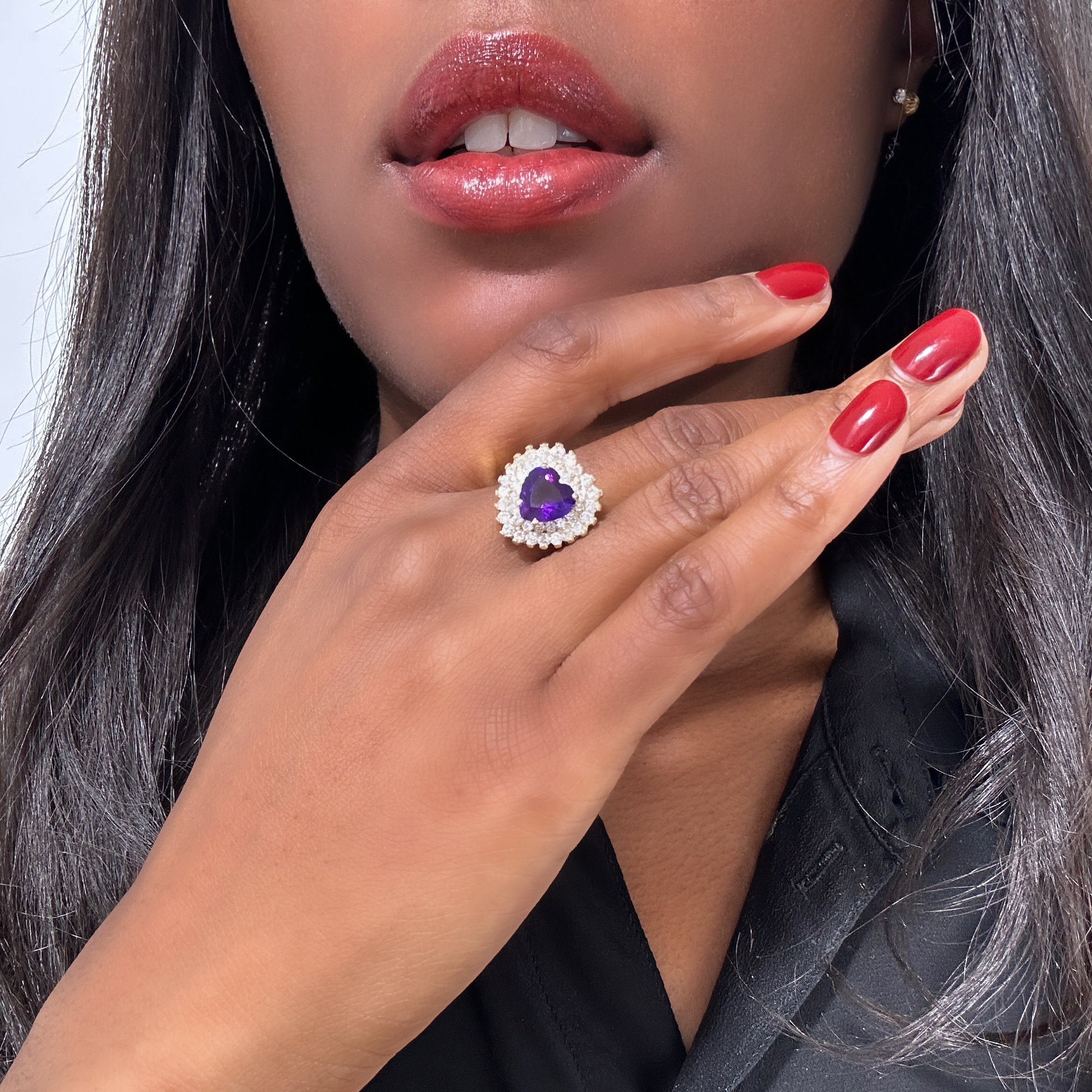 Vintage Amethyst Heart Gold Ring 7