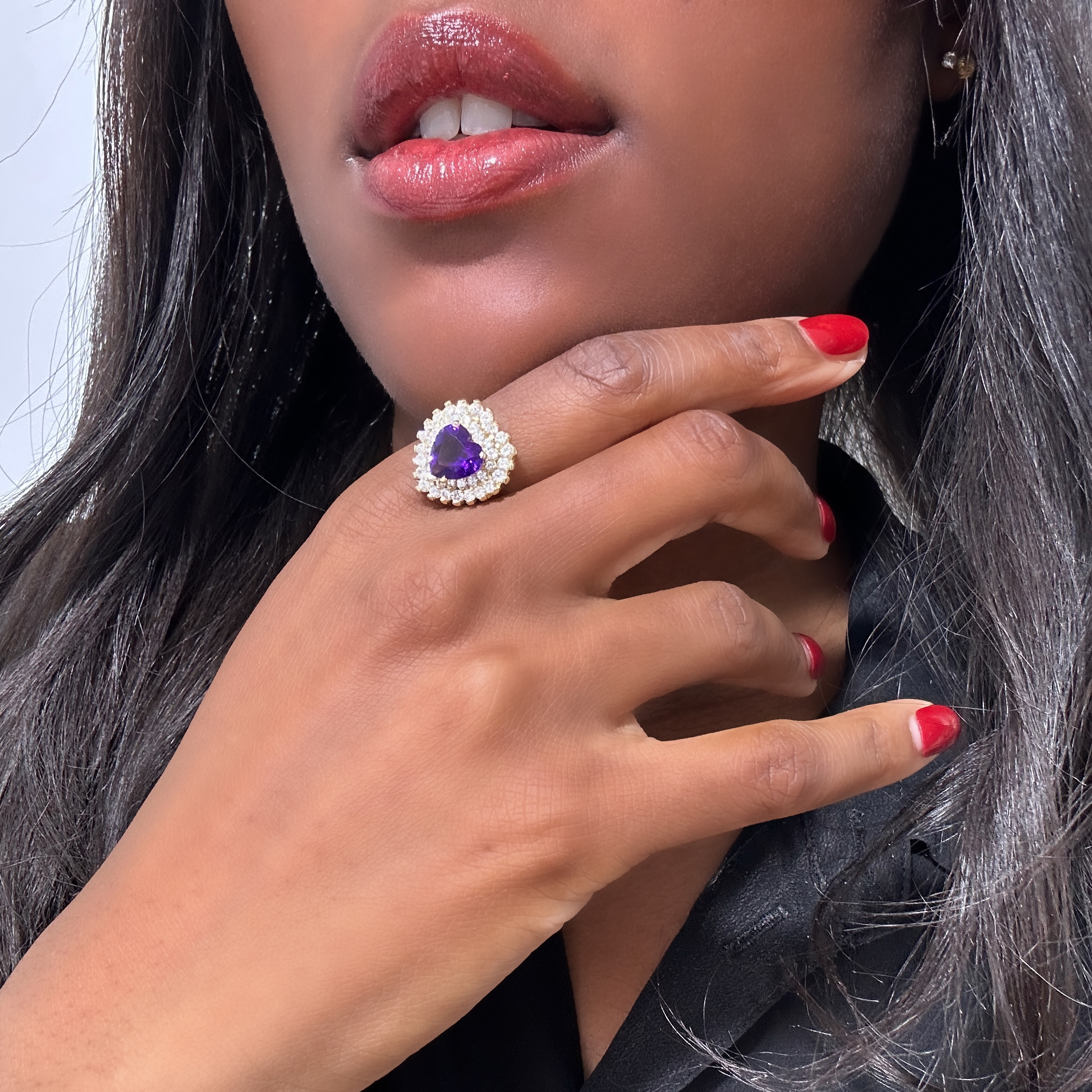 Vintage Amethyst Heart Gold Ring 8