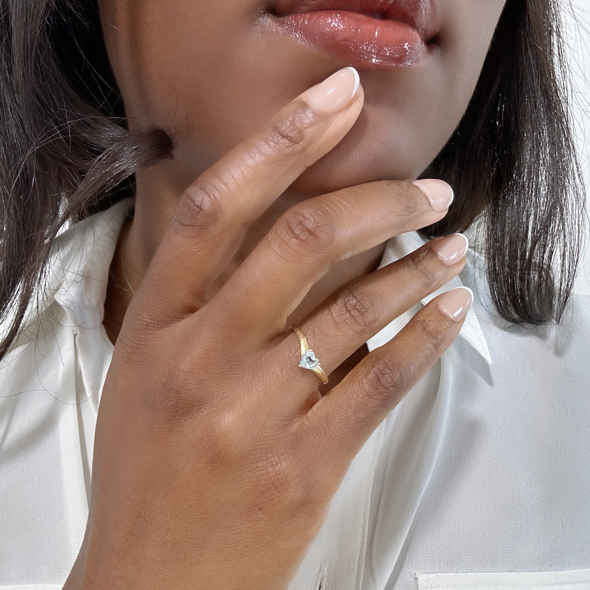 Vintage Gold Aquamarine Heart Ring 2