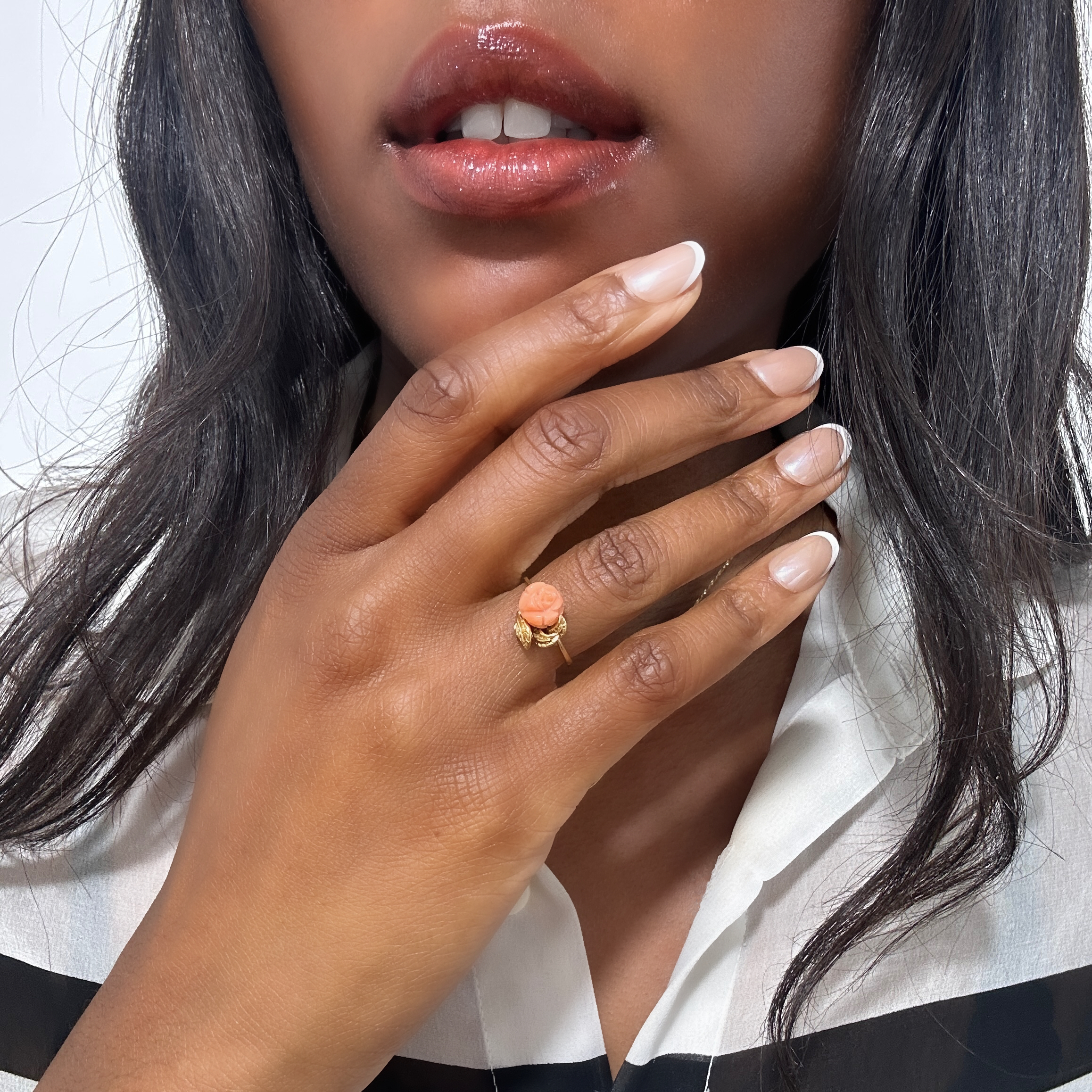 Vintage Gold Coral Rose Shaped Ring 6