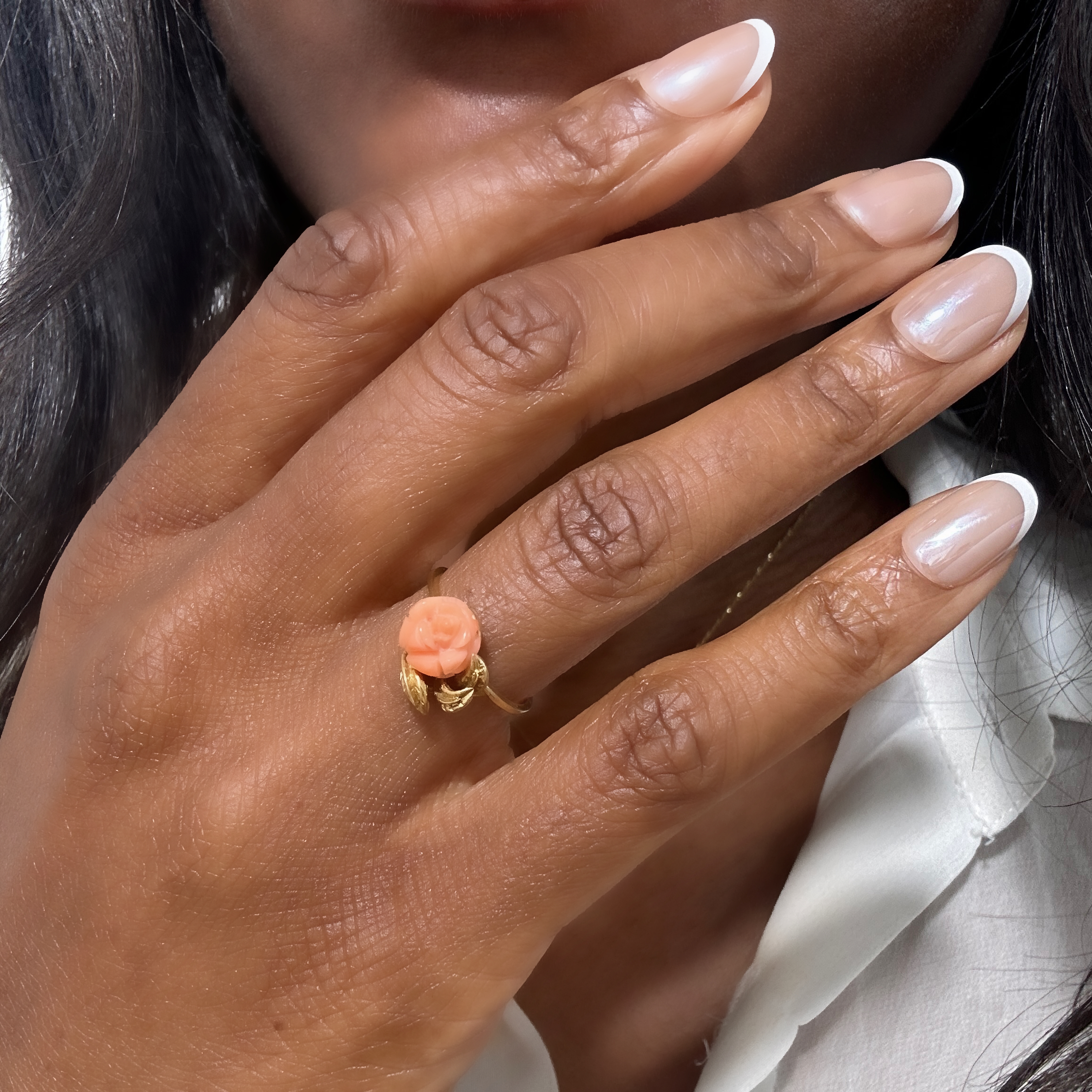 Vintage Gold Coral Rose Shaped Ring 7