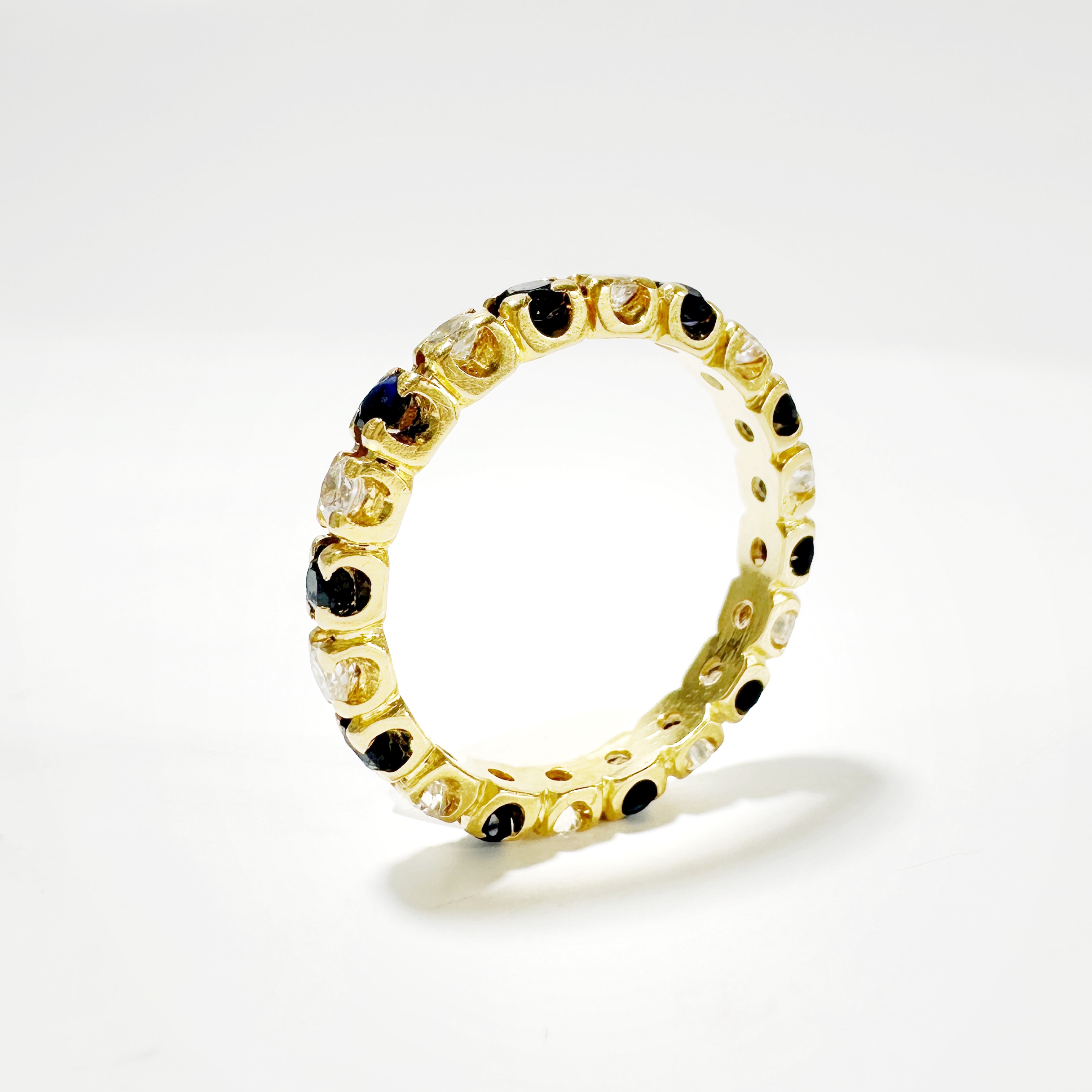 Vintage Gold Diamond And Sapphire American Wedding Band 3