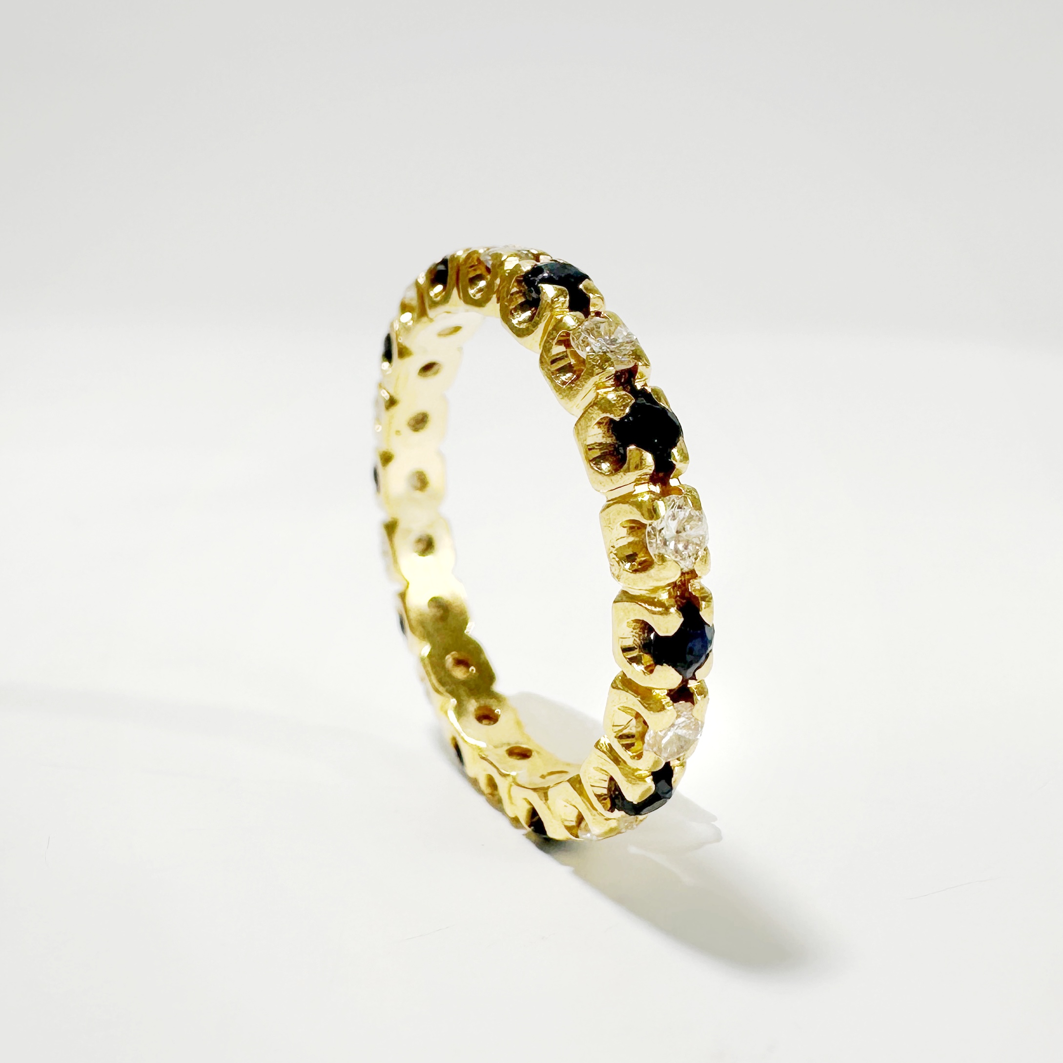 Vintage Gold Diamond And Sapphire American Wedding Band 4