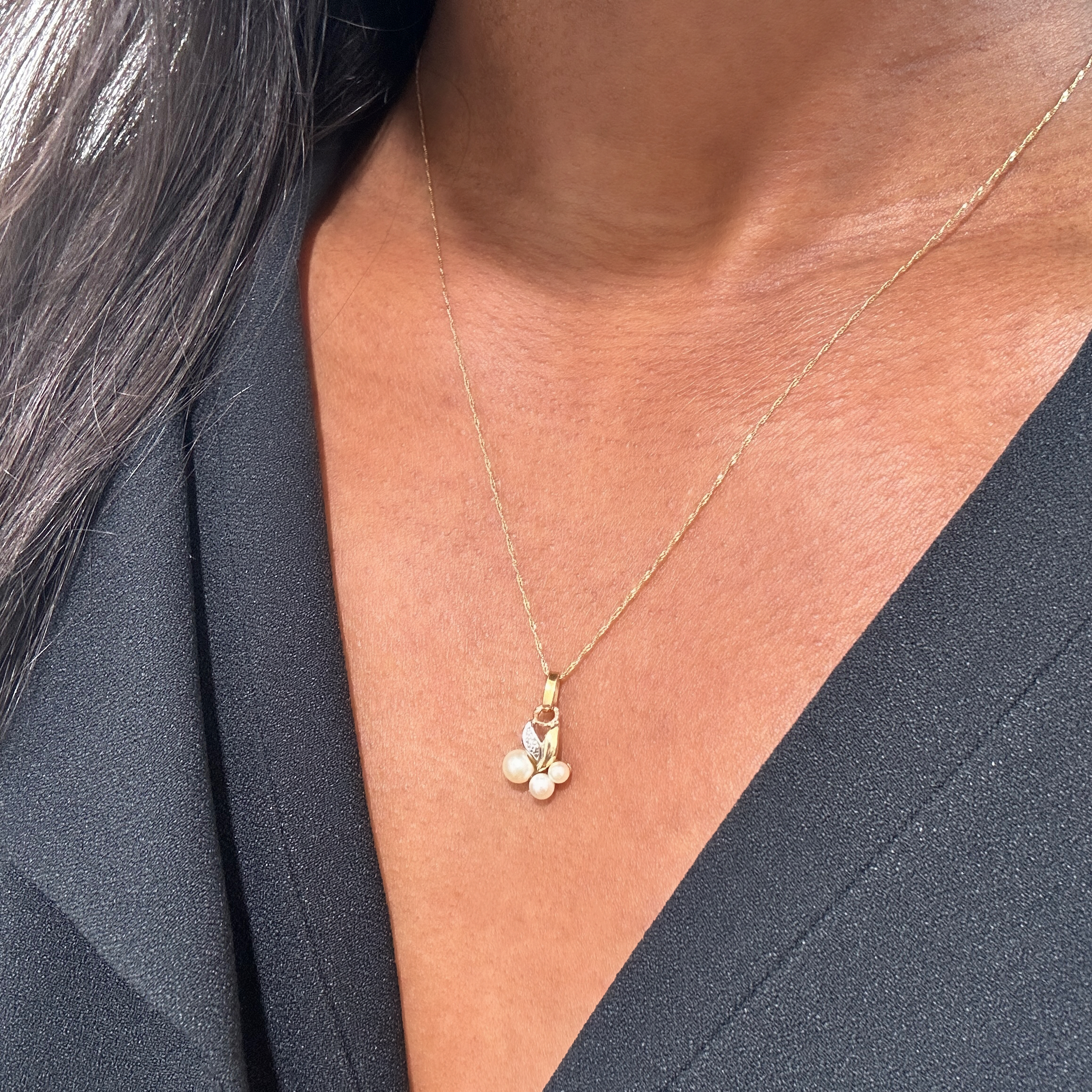 Vintage Gold Pearl Diamond Pendant 8