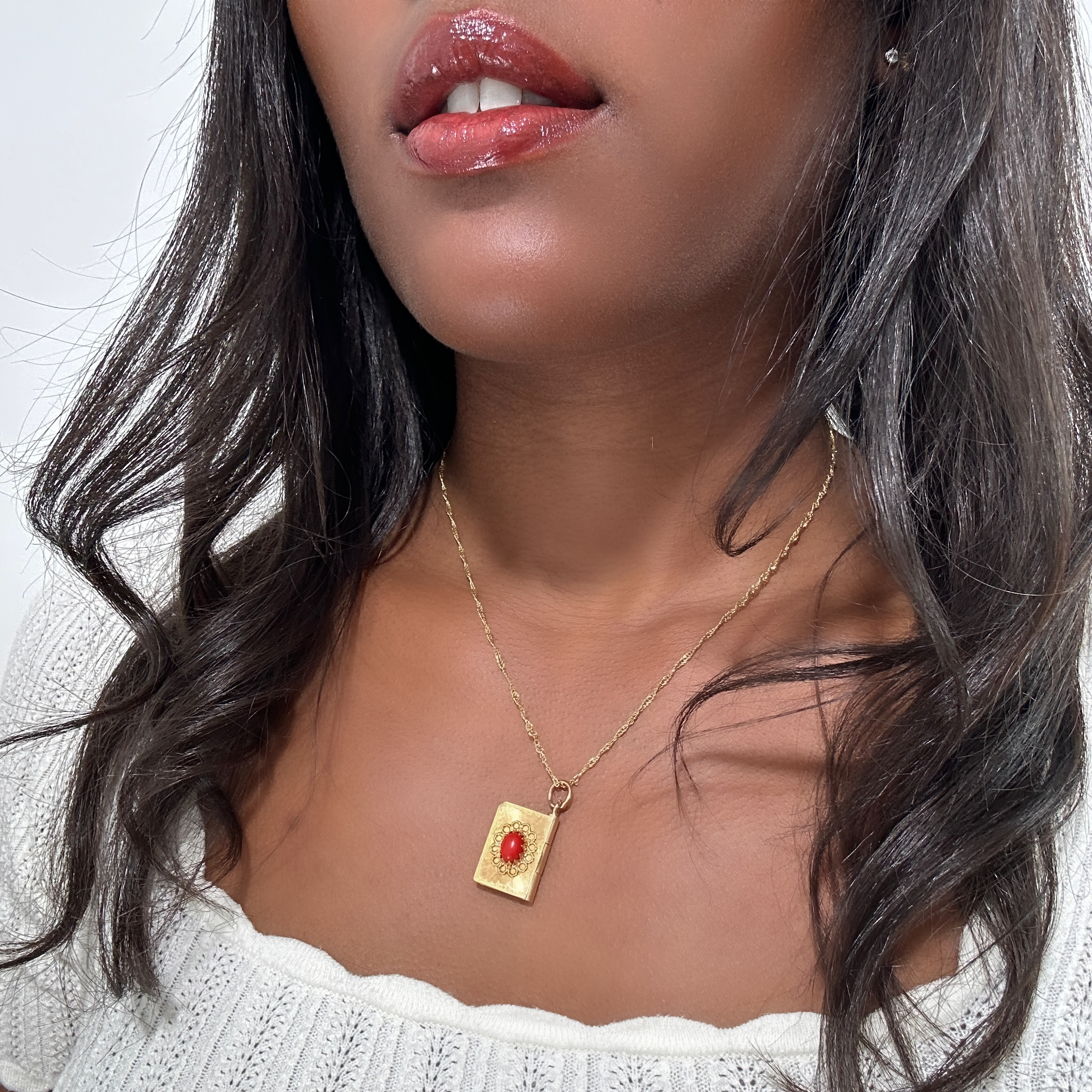 Antique Gold And Coral Love Book Pendant 1